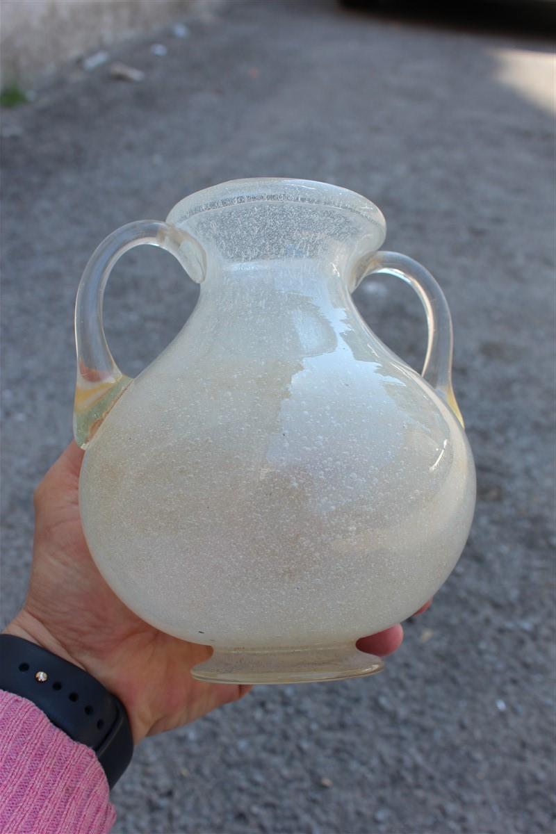 White Pulegoso Murano Glass Vase 1950s Seguso Italian Design For Sale 2