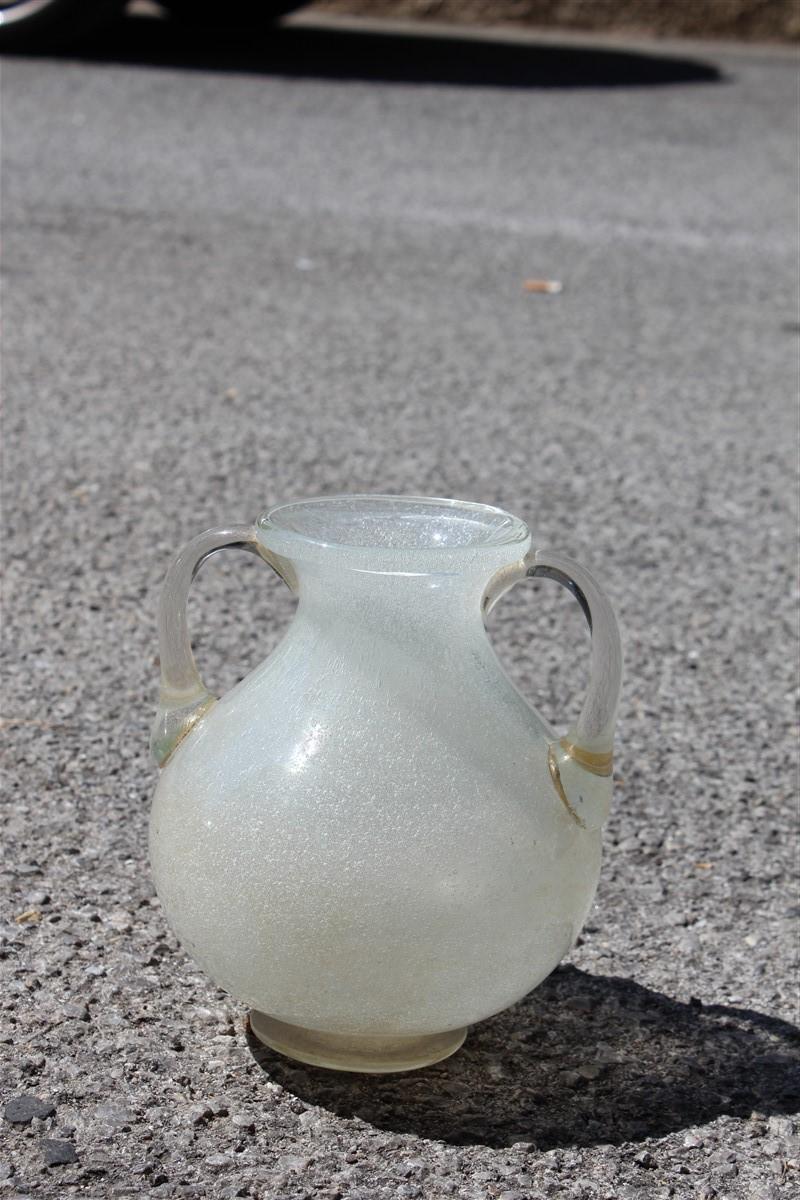 White Pulegoso Murano Glass Vase 1950s Seguso Italian Design For Sale 4