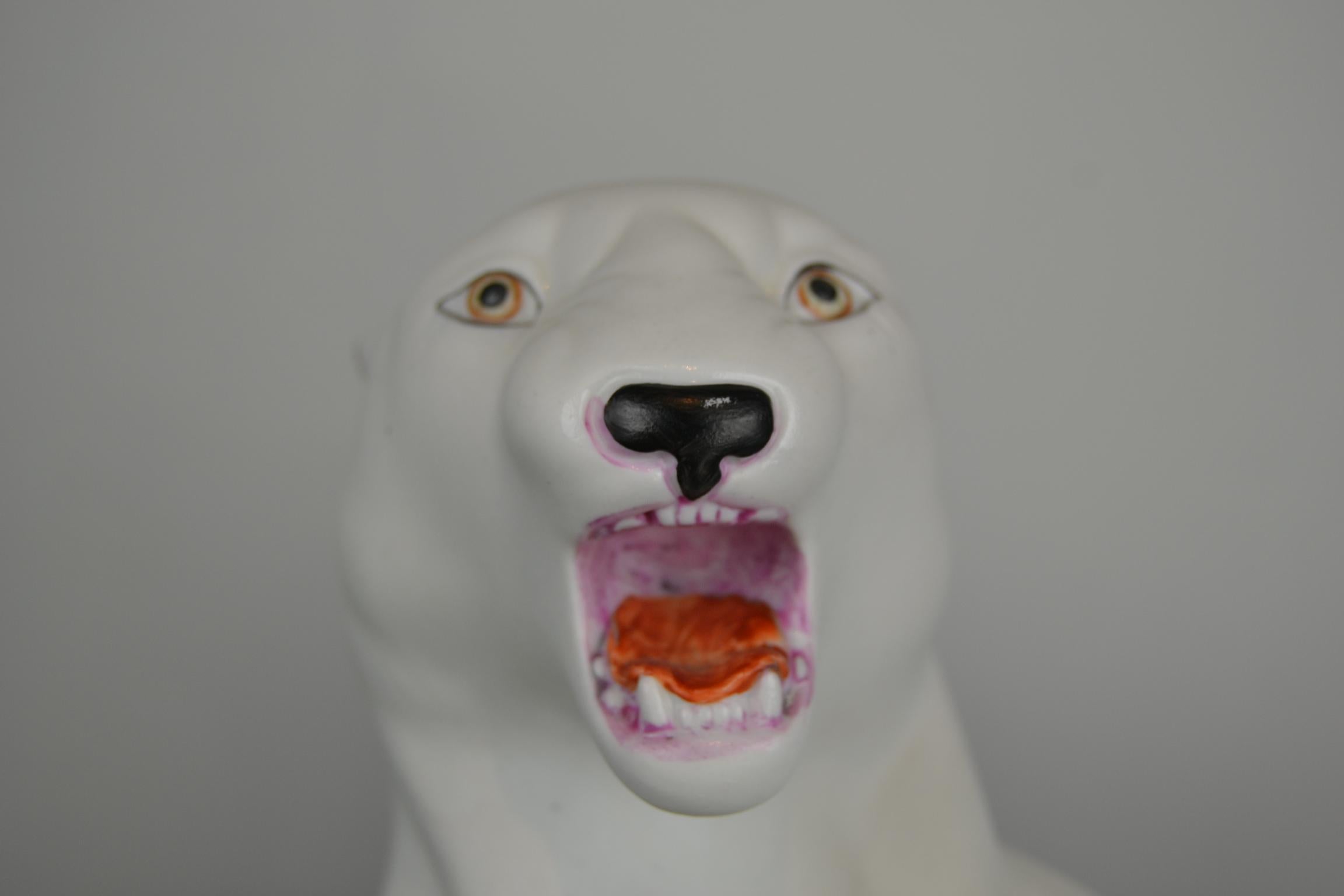 20th Century White Puma Biscuit Porcelain Sculpture 