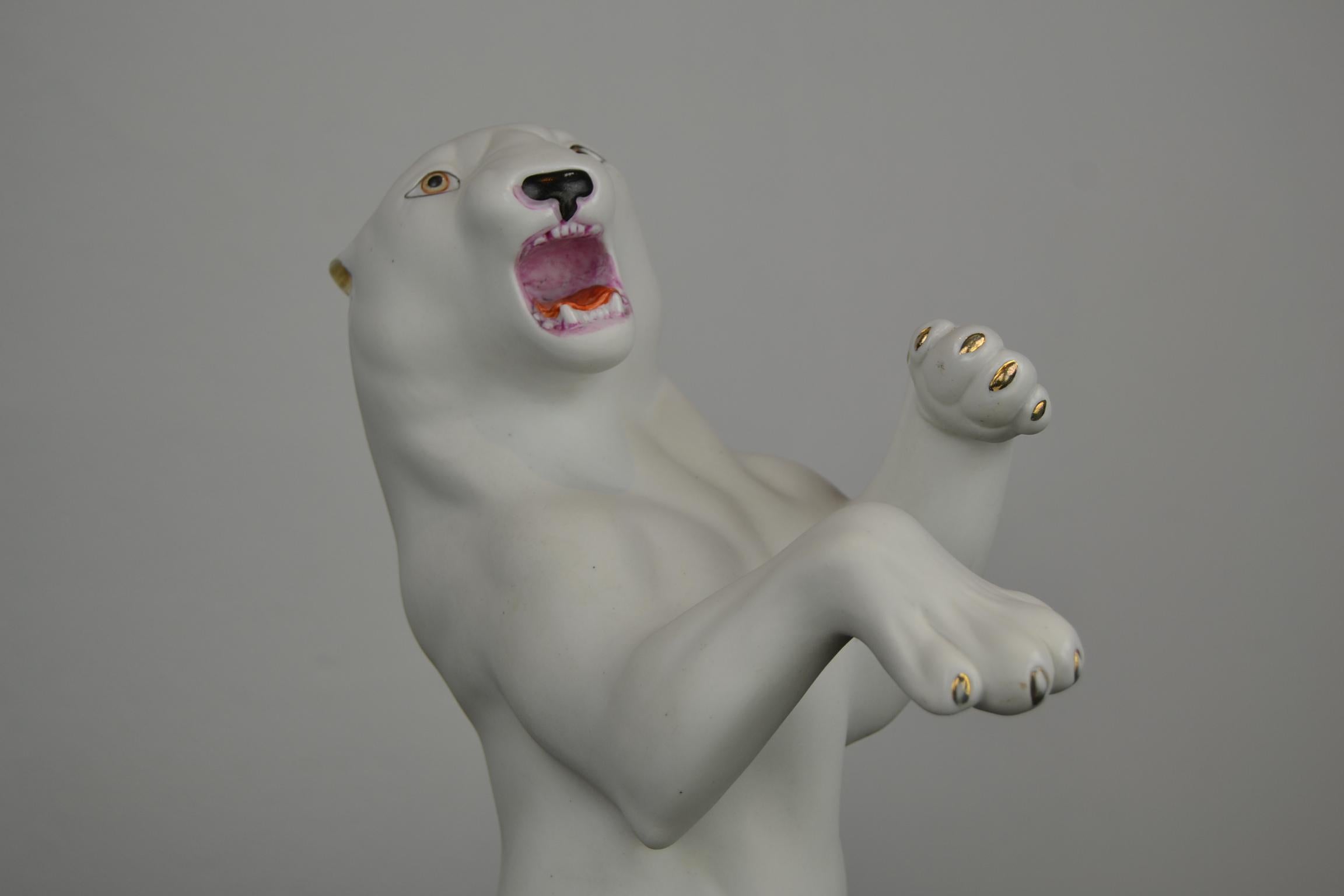 White Puma Biscuit Porcelain Sculpture  In Good Condition In Antwerp, BE