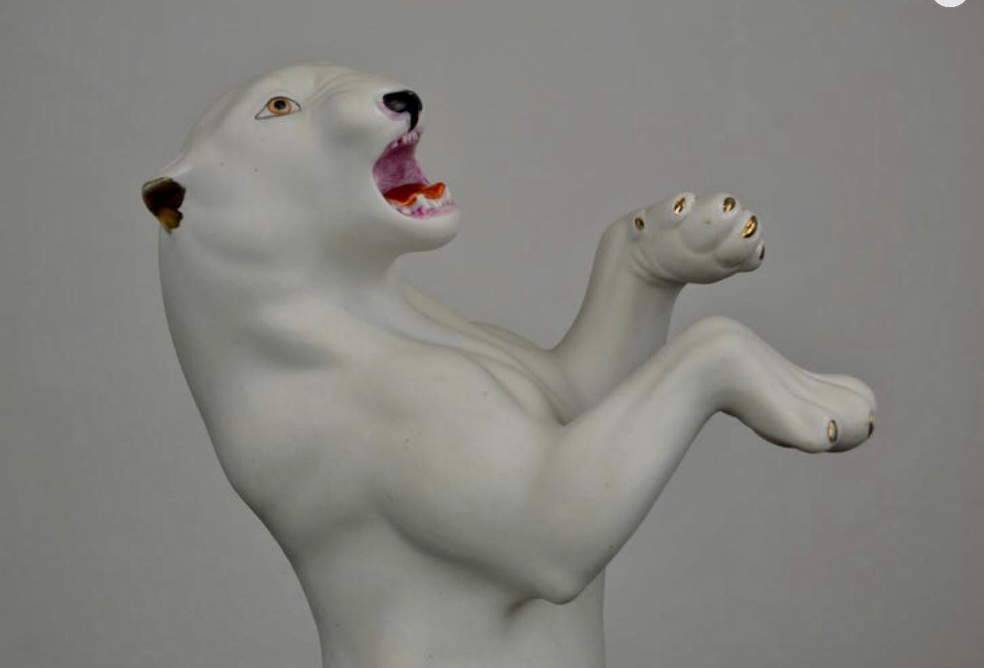 Mid-Century Modern White Puma Sculpture, 1960s For Sale