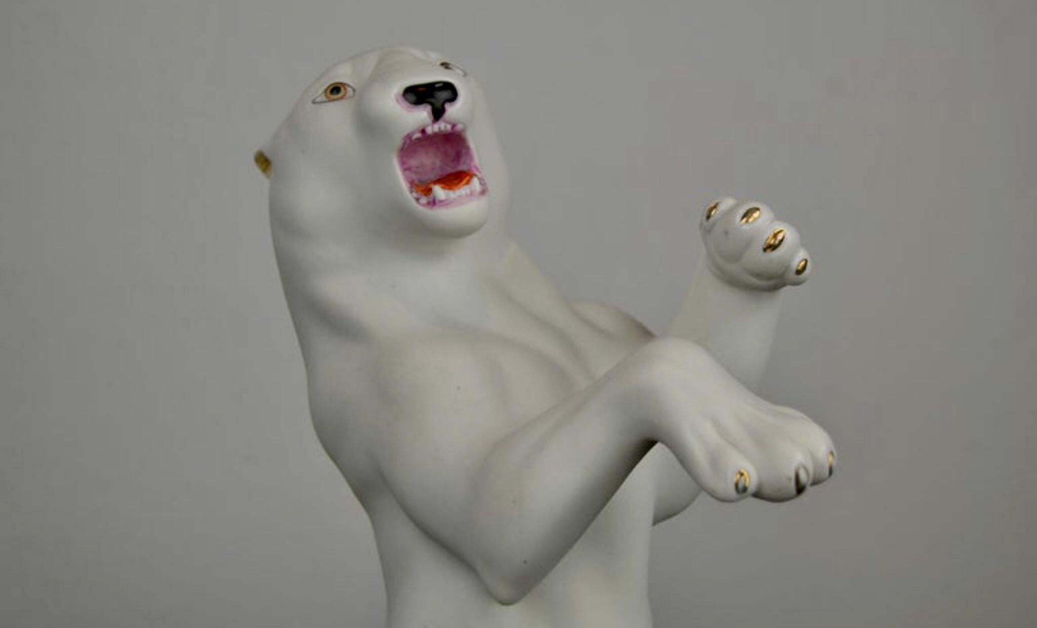 Porcelain White Puma Sculpture, 1960s For Sale