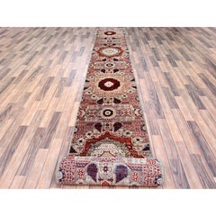 White Pure Wool Hand Knotted Mamluk Design XL Runner Oriental Rug 2'4" x 24'8"