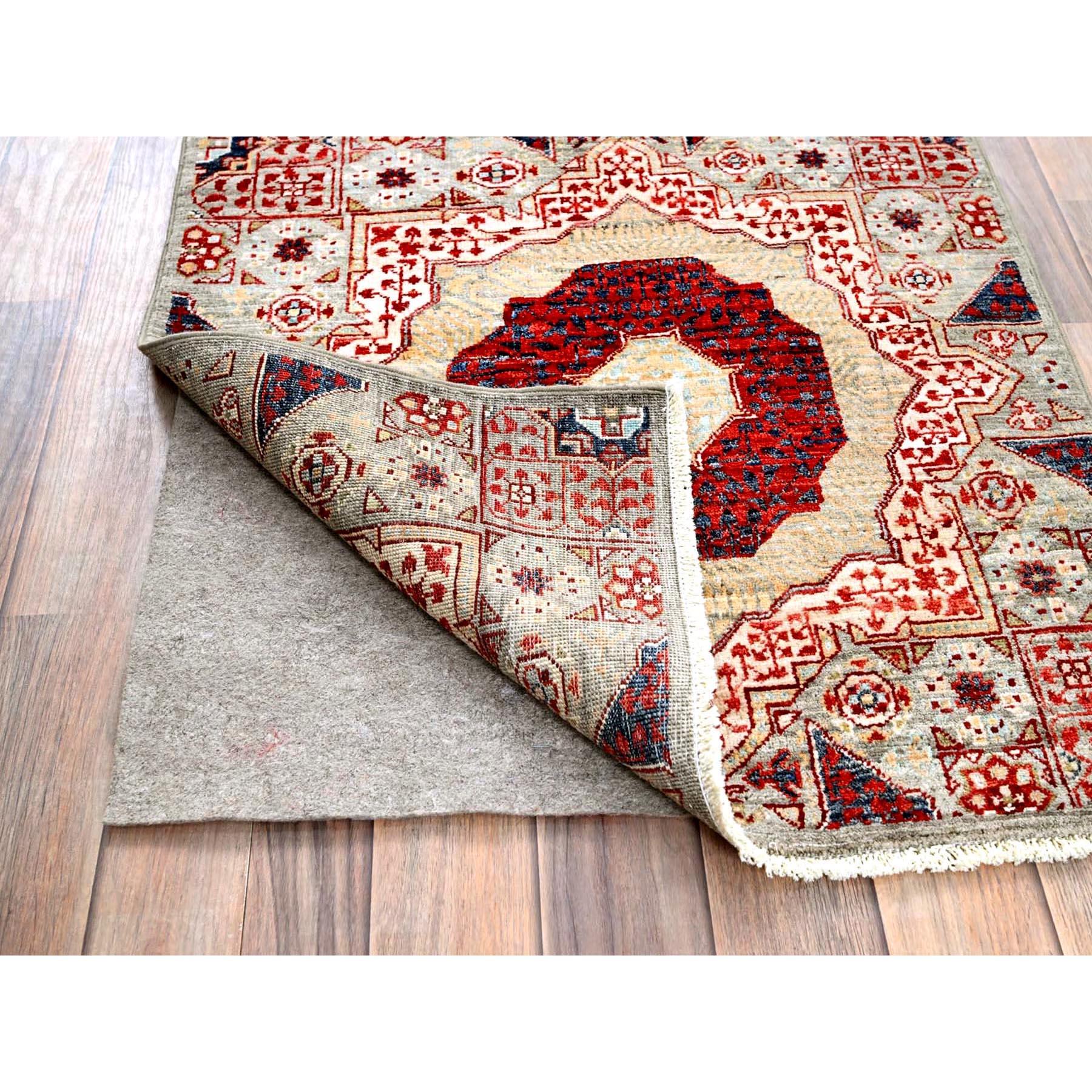 Preistorico Tappeto orientale bianco in pura lana annodato a mano Mamluke Design XL Runner 2'4