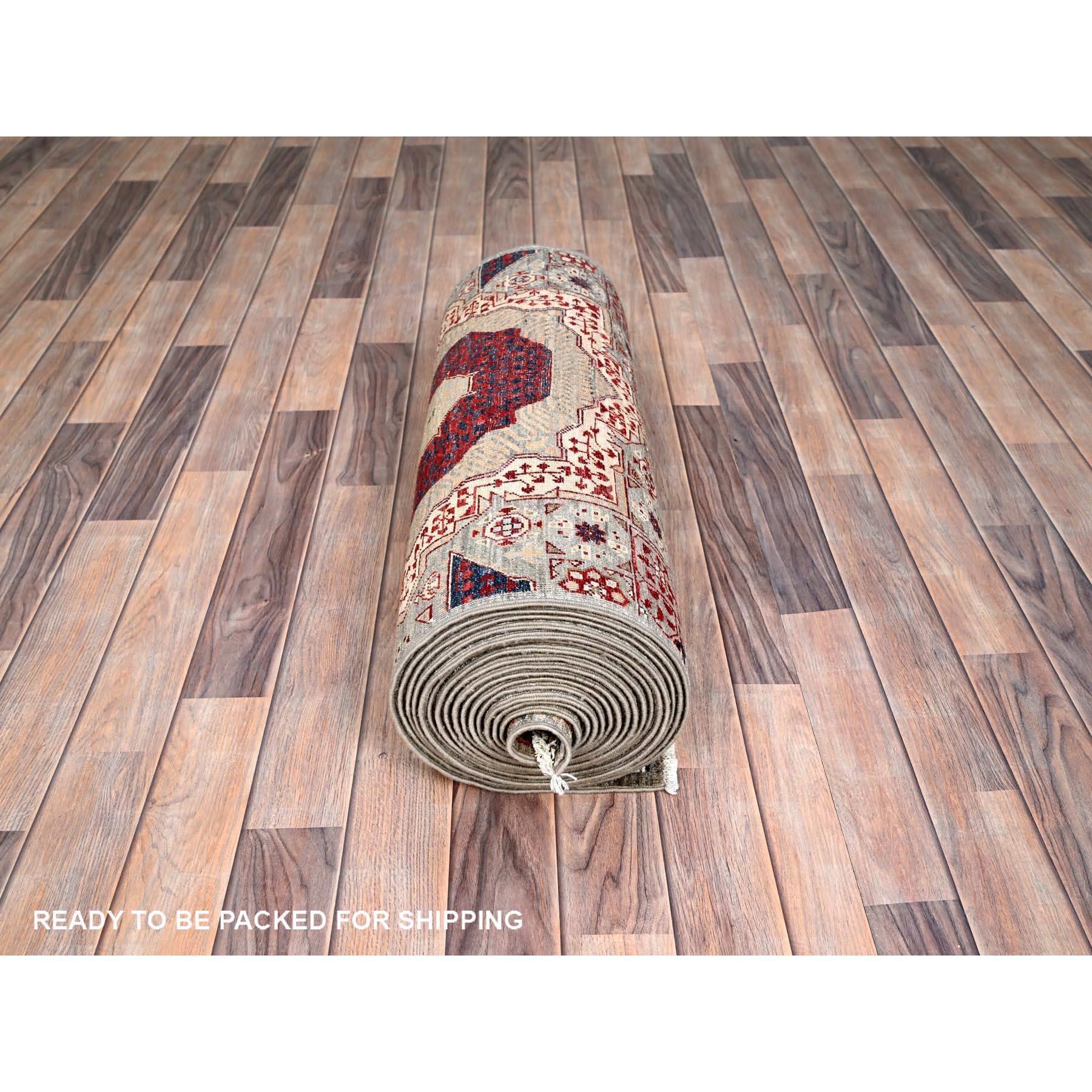 Annodato a mano Tappeto orientale bianco in pura lana annodato a mano Mamluke Design XL Runner 2'4