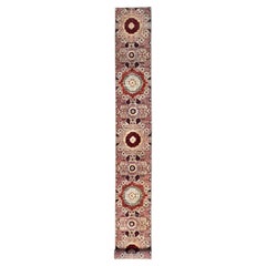 White Pure Wool Hand Knotted Mamluk Design XL Runner Oriental Rug 2'4" x 24'8"