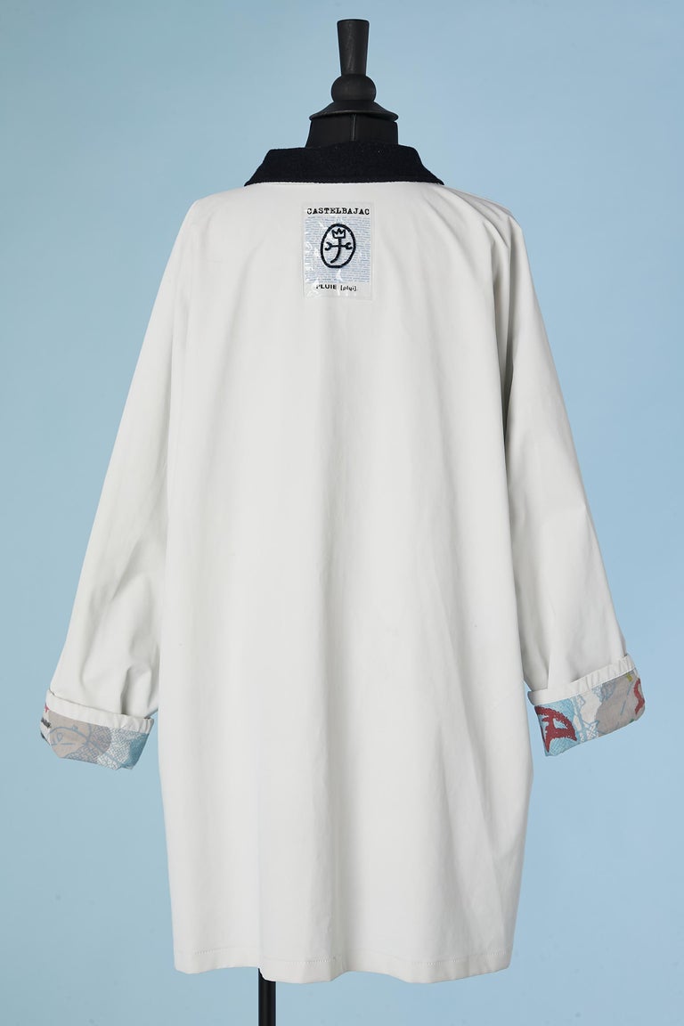 White PVC raincoat with wool collar and printed cotton lining JC De Castelbajac  For Sale 3