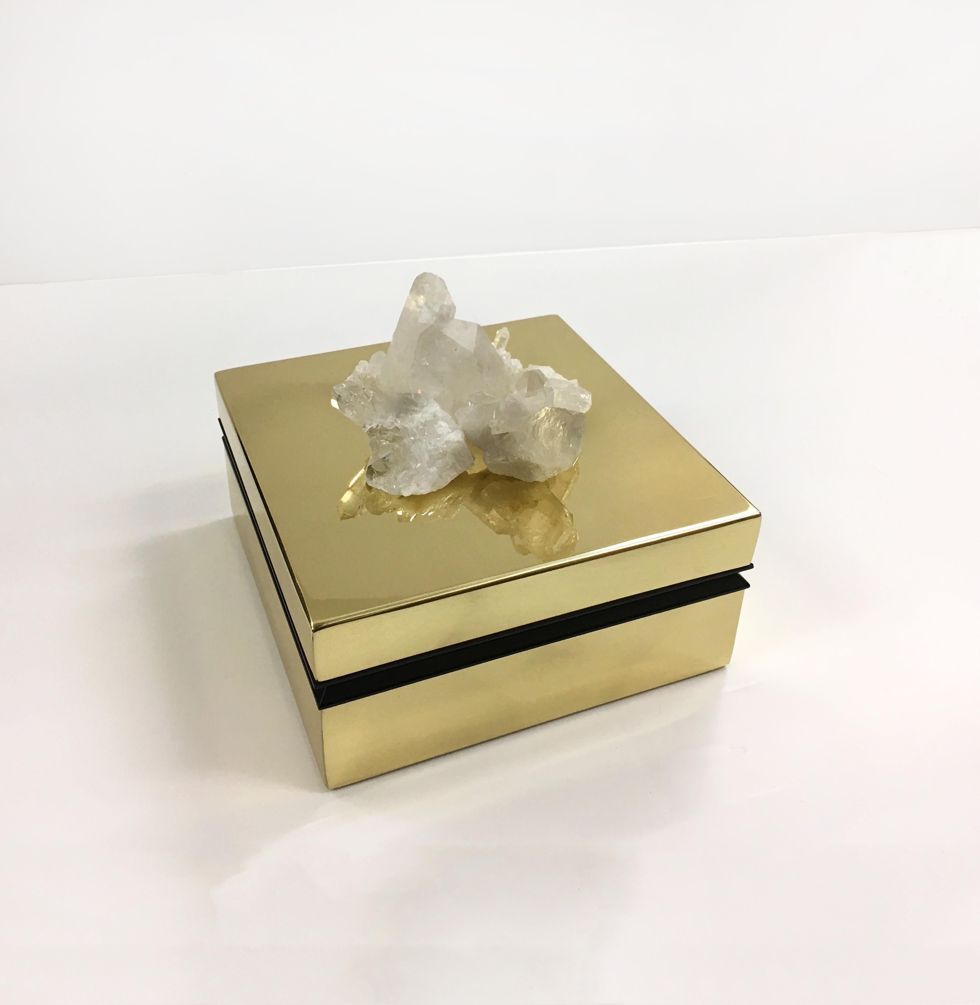 Stunning brass and stone jewel box by Umberto Cinelli, Italy, 2018. 

This awesome piece is handcrafted by our Italian artisans and each is one-of-a-kind due to the natural semi-precious stones and minerals used. 
A statement piece that will