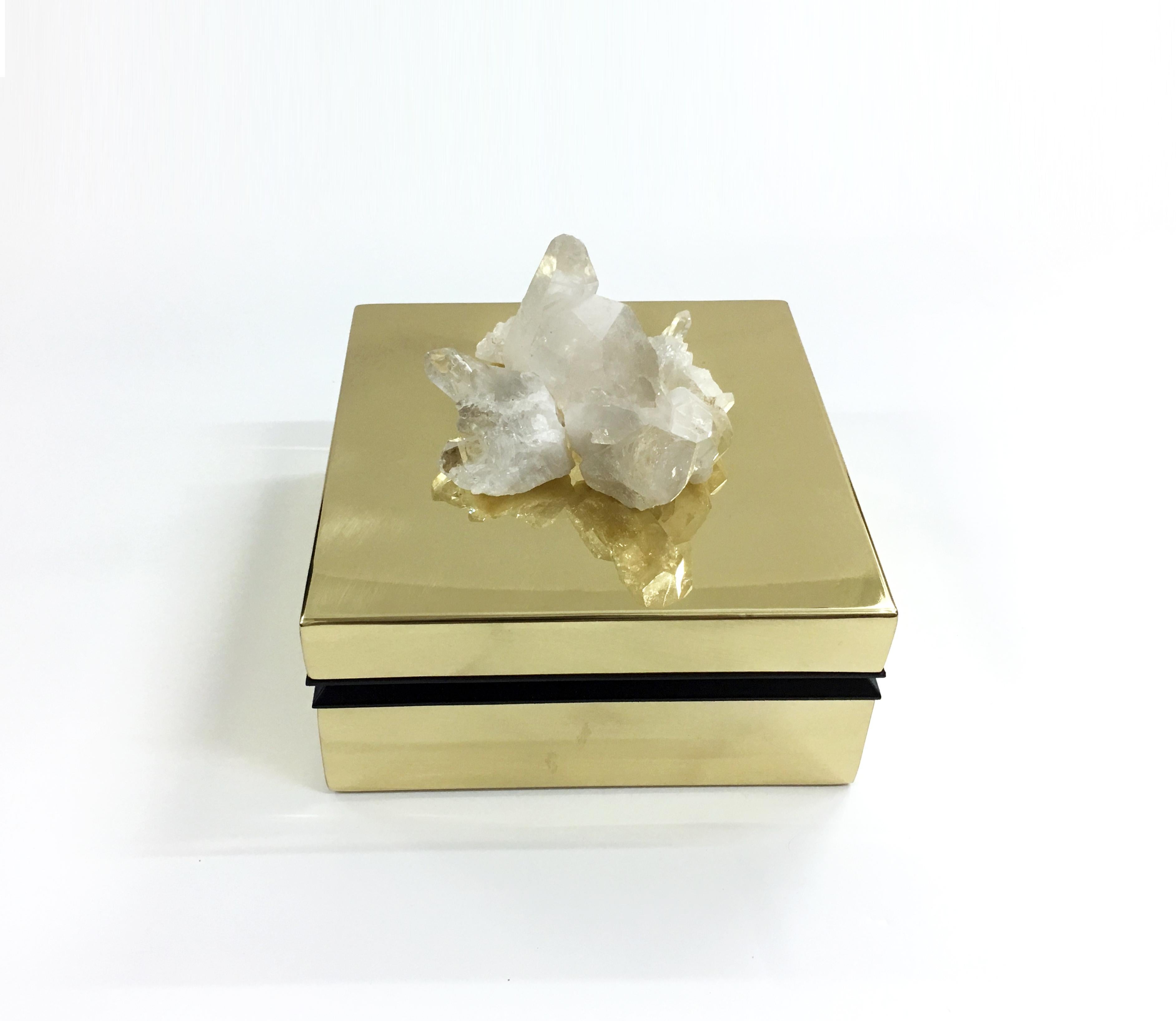 Italian White Quartz and Brass Jewelry Deco Box
