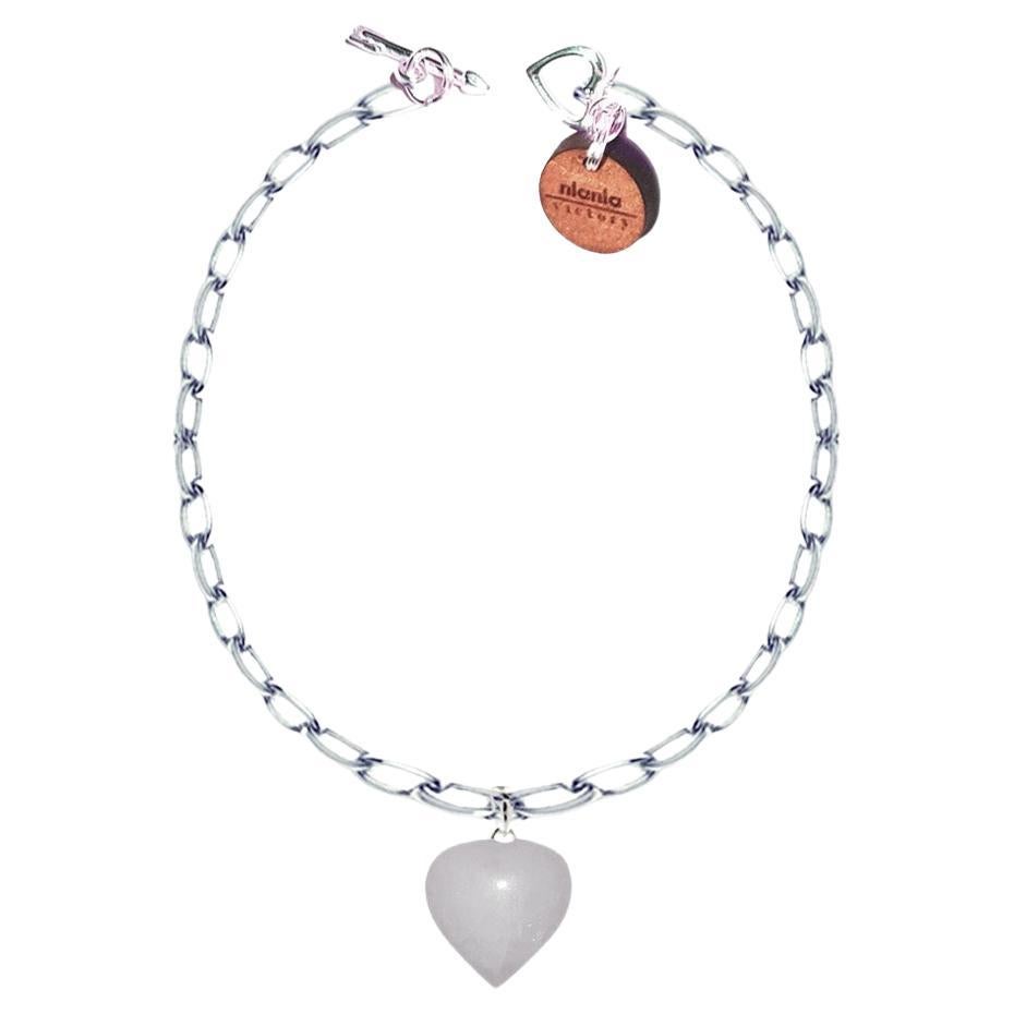 White Quartz Bracelet, Sterling Silver Heart Bracelet, by nlanlaVictory