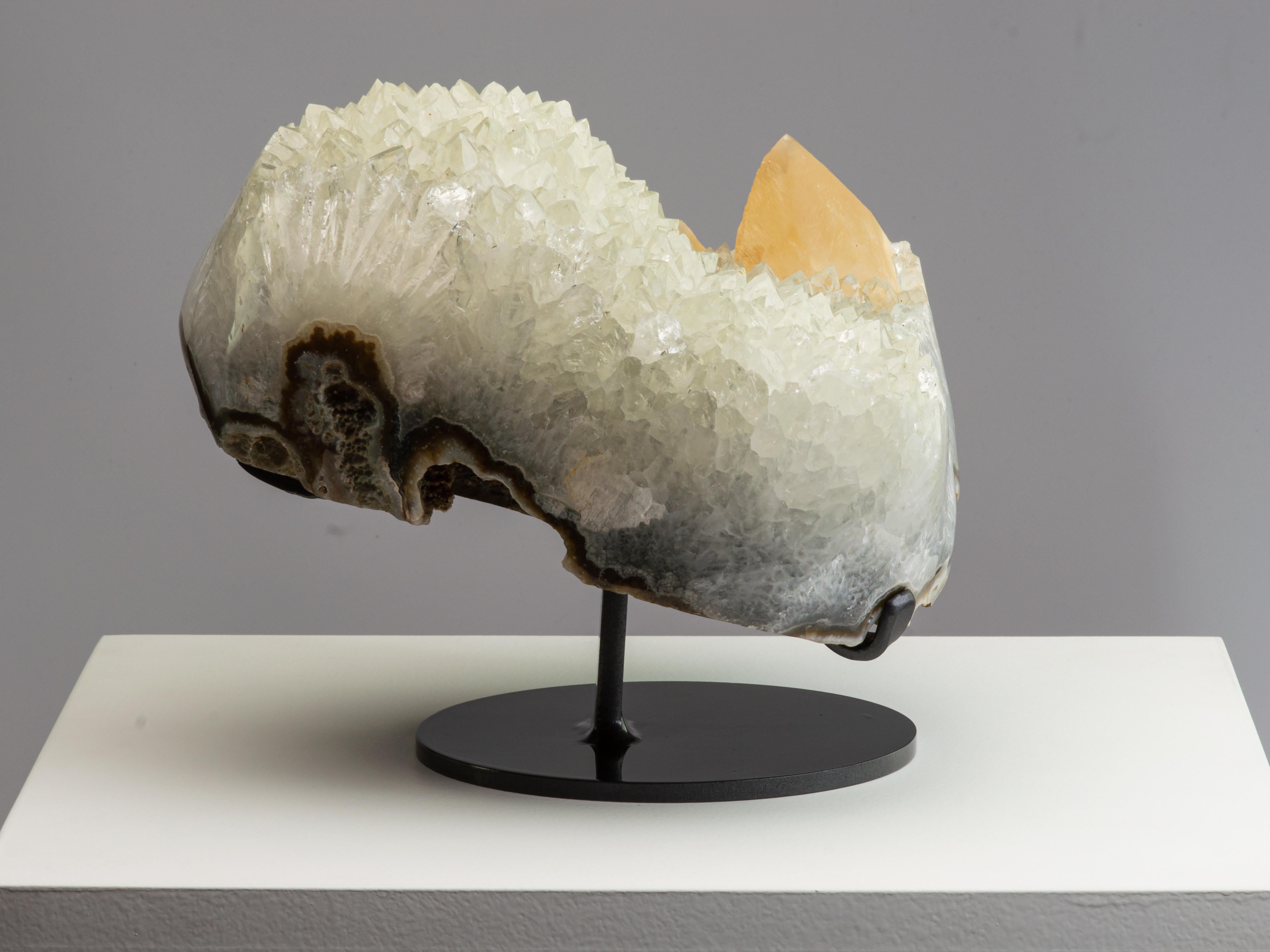 Agate White Quartz Cluster with Honey Coloured Calcites For Sale