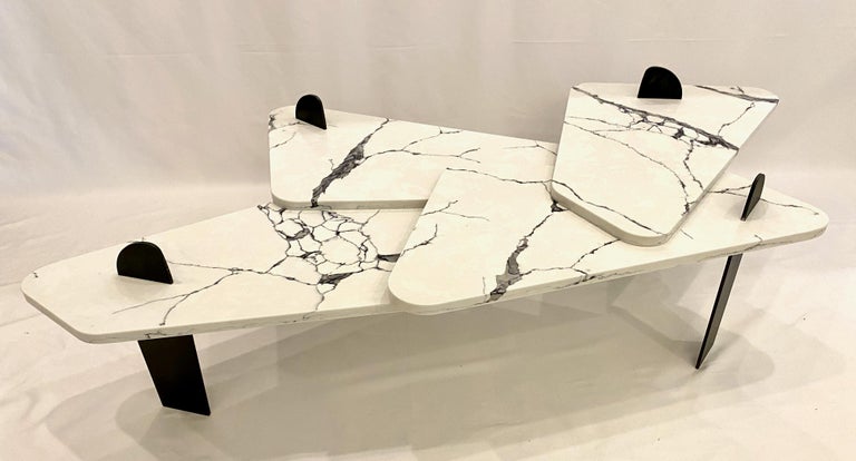 White Quartz Coffee Table with Patinated Steel Legs by Adm Bespoke For Sale 4