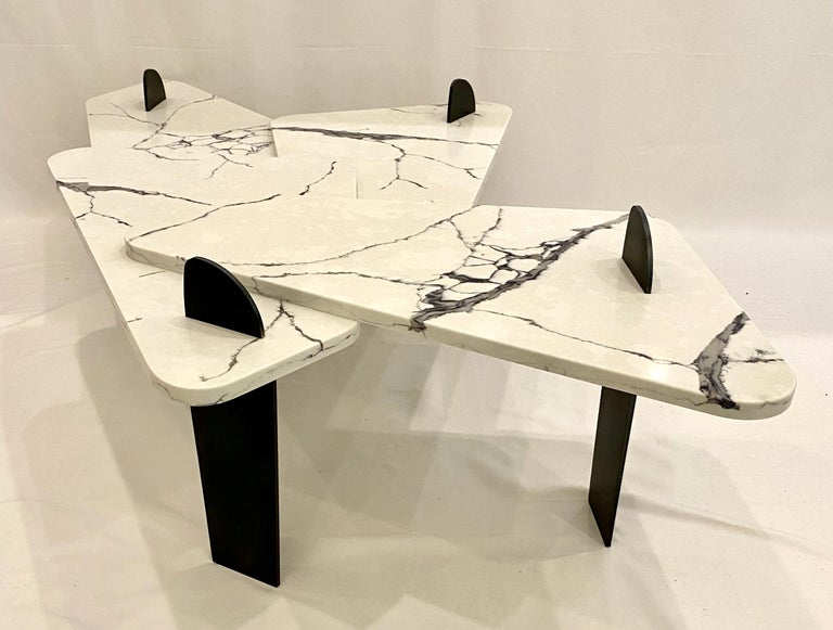 White Quartz Coffee Table with Patinated Steel Legs by Adm Bespoke For Sale 5