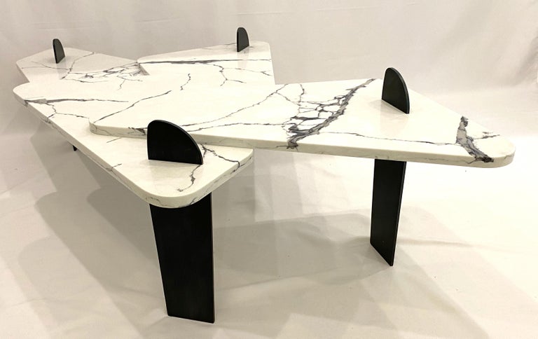 White Quartz Coffee Table with Patinated Steel Legs by Adm Bespoke For Sale 6