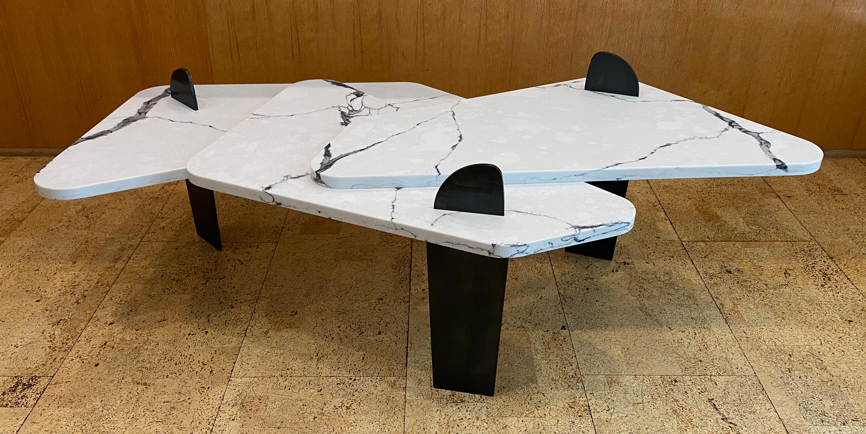White Quartz Coffee Table with Patinated Steel Legs by Adm Bespoke For Sale 10