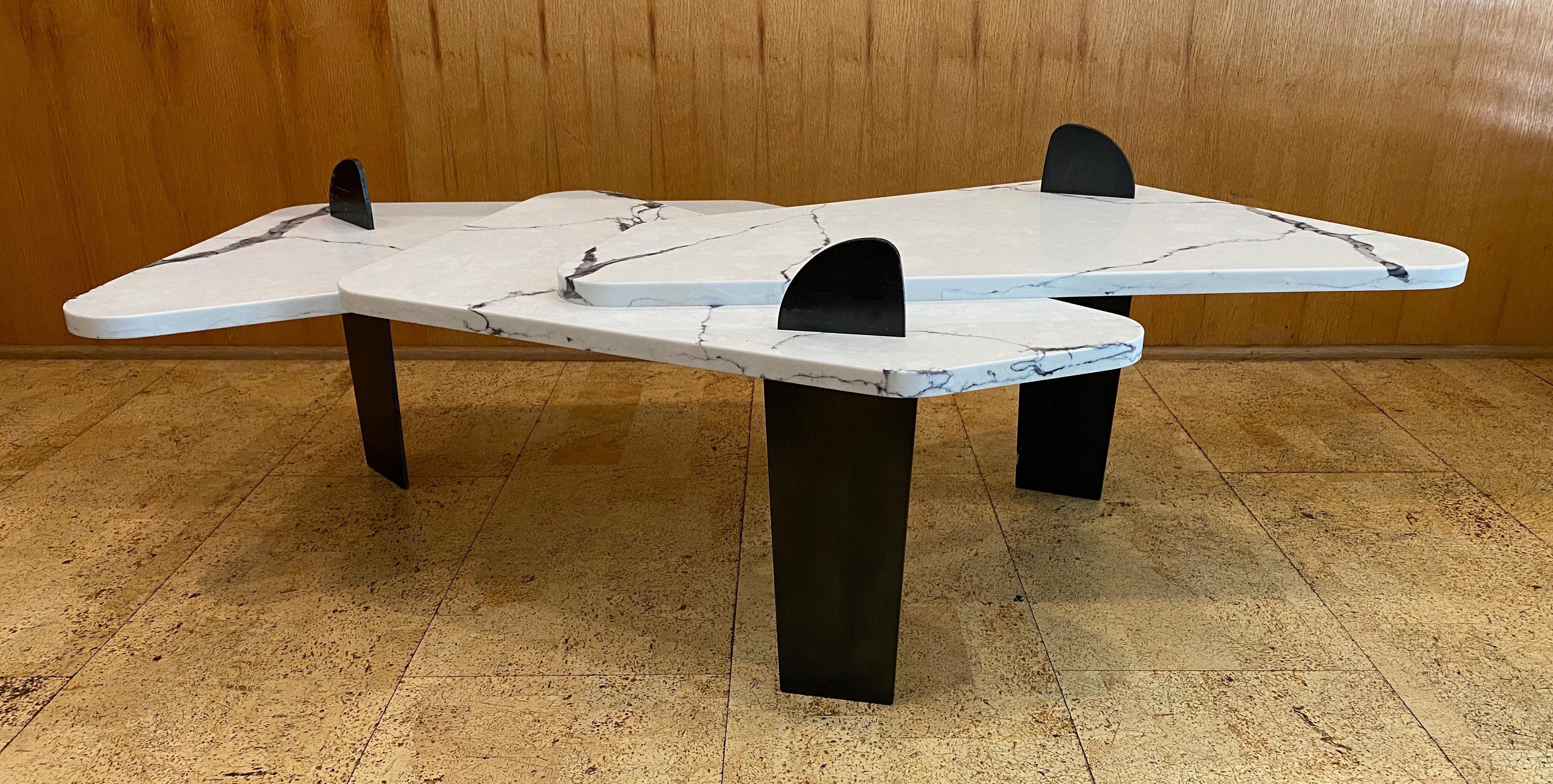 White Quartz Coffee Table with Patinated Steel Legs by Adm Bespoke For Sale 11