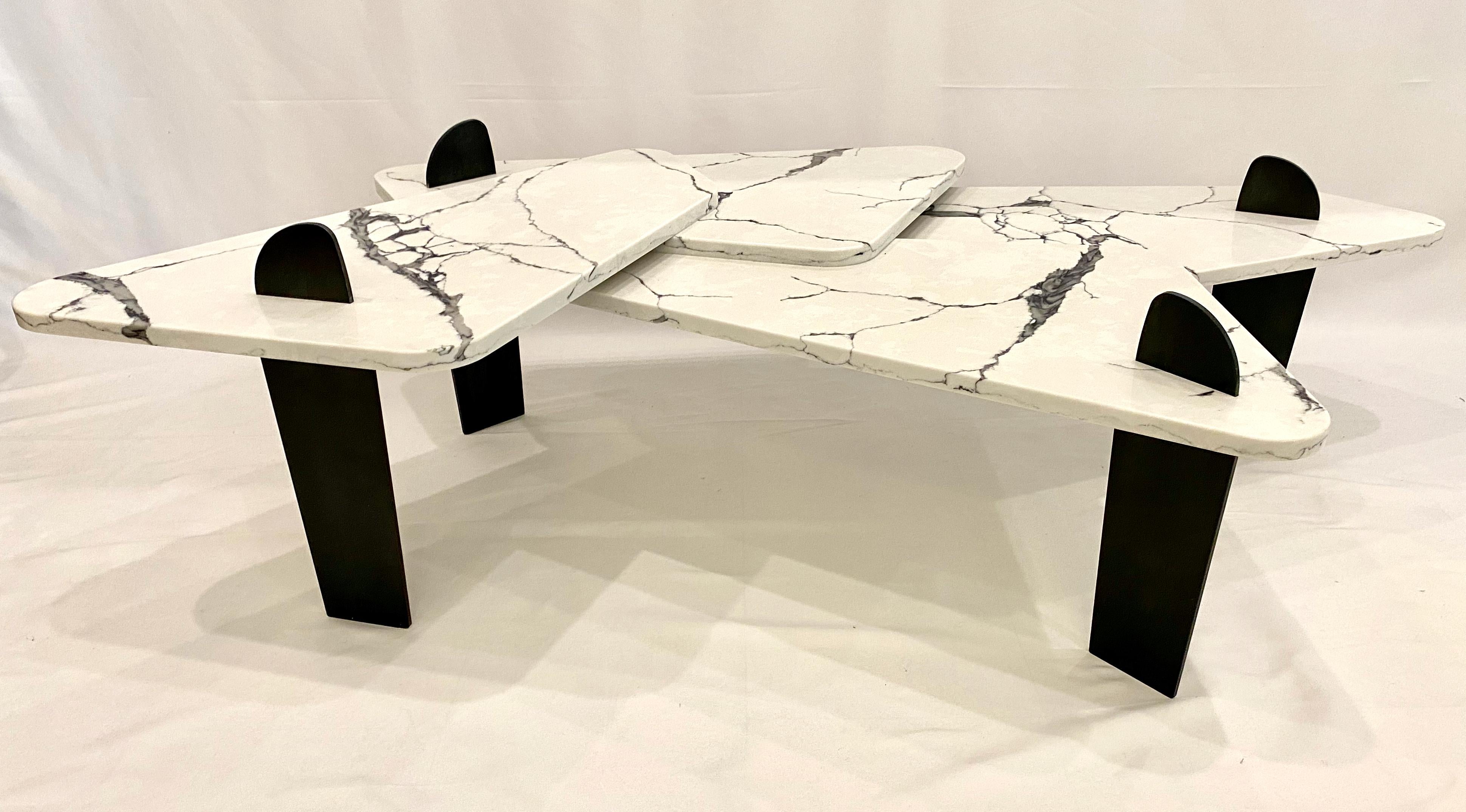 American White Quartz Coffee Table with Patinated Steel Legs by Adm Bespoke For Sale