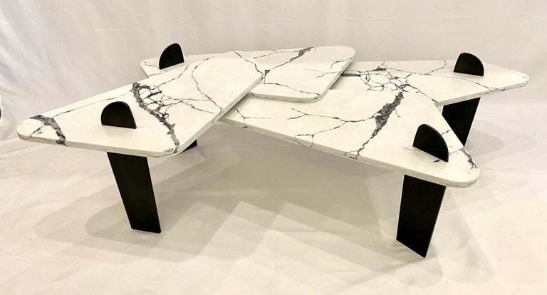 Blackened White Quartz Coffee Table with Patinated Steel Legs by Adm Bespoke For Sale