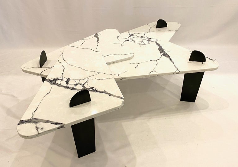 White Quartz Coffee Table with Patinated Steel Legs by Adm Bespoke For Sale 1