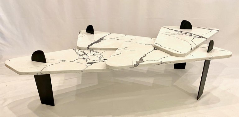 White Quartz Coffee Table with Patinated Steel Legs by Adm Bespoke For Sale 2