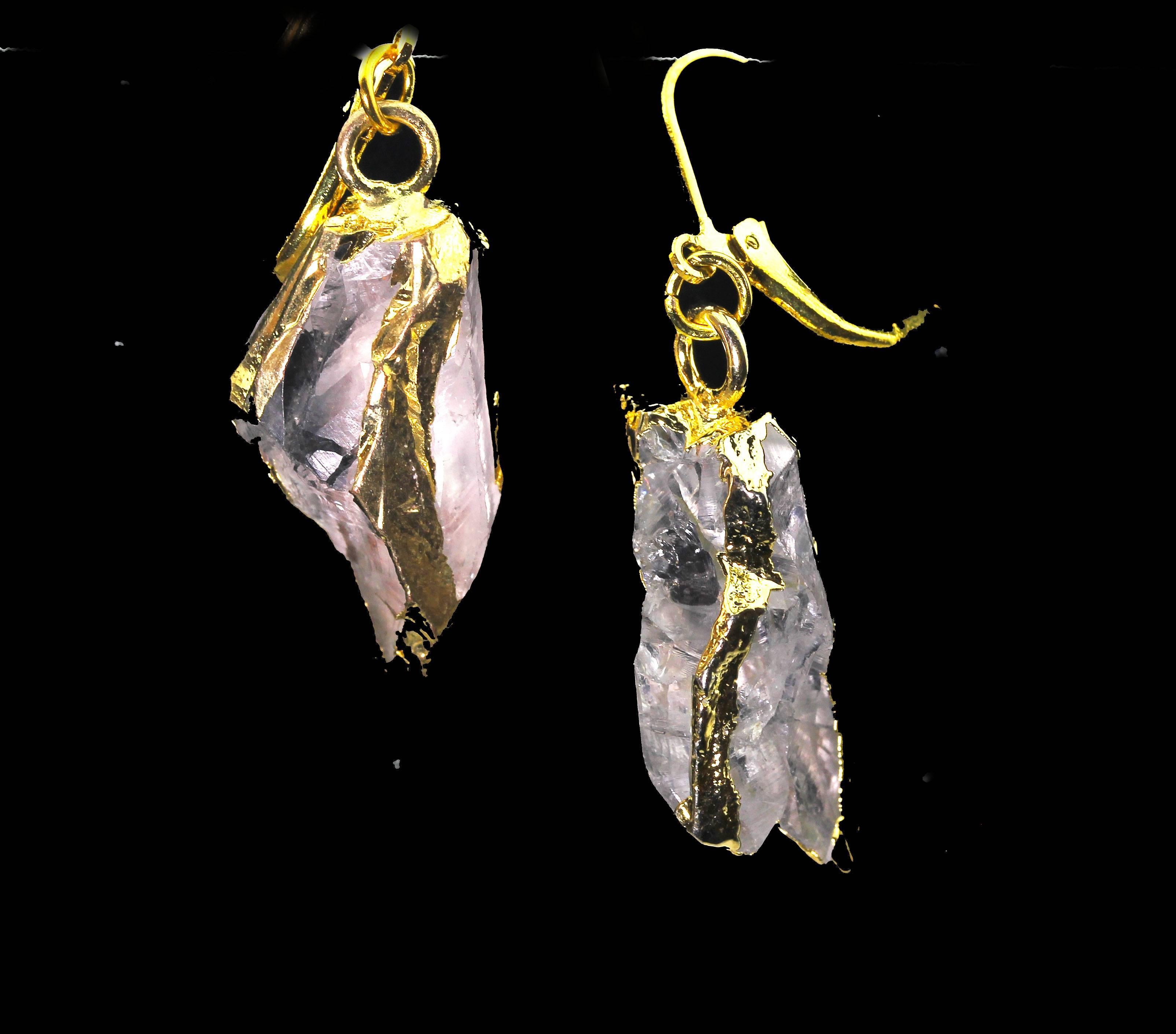 AJD Bold White Glittering Quartz Gold Plated Dangling Lever-back Earrings In New Condition In Raleigh, NC