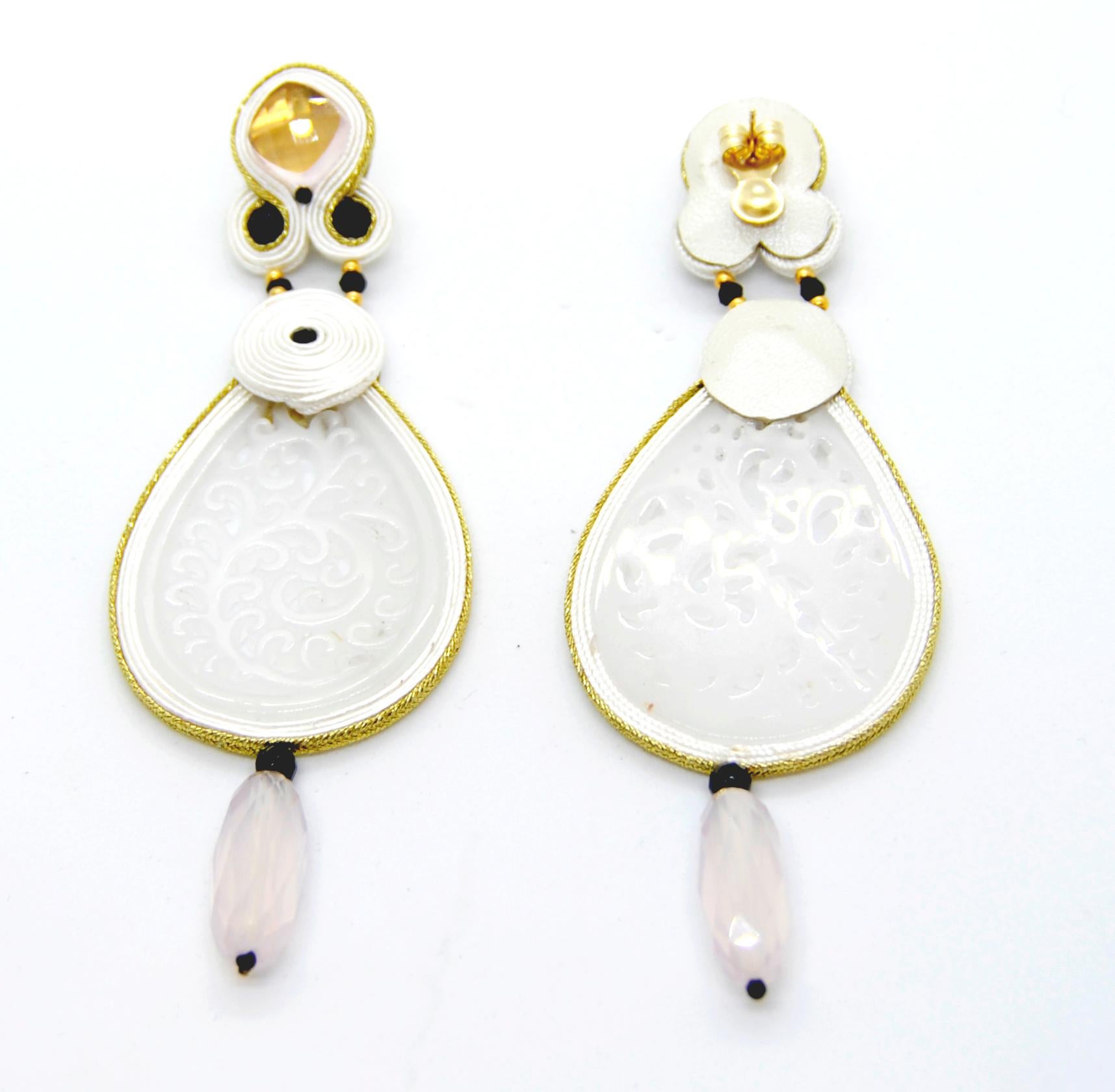 Contemporary White Quartz Monokrome Collection 9 Carat Gold Earrings