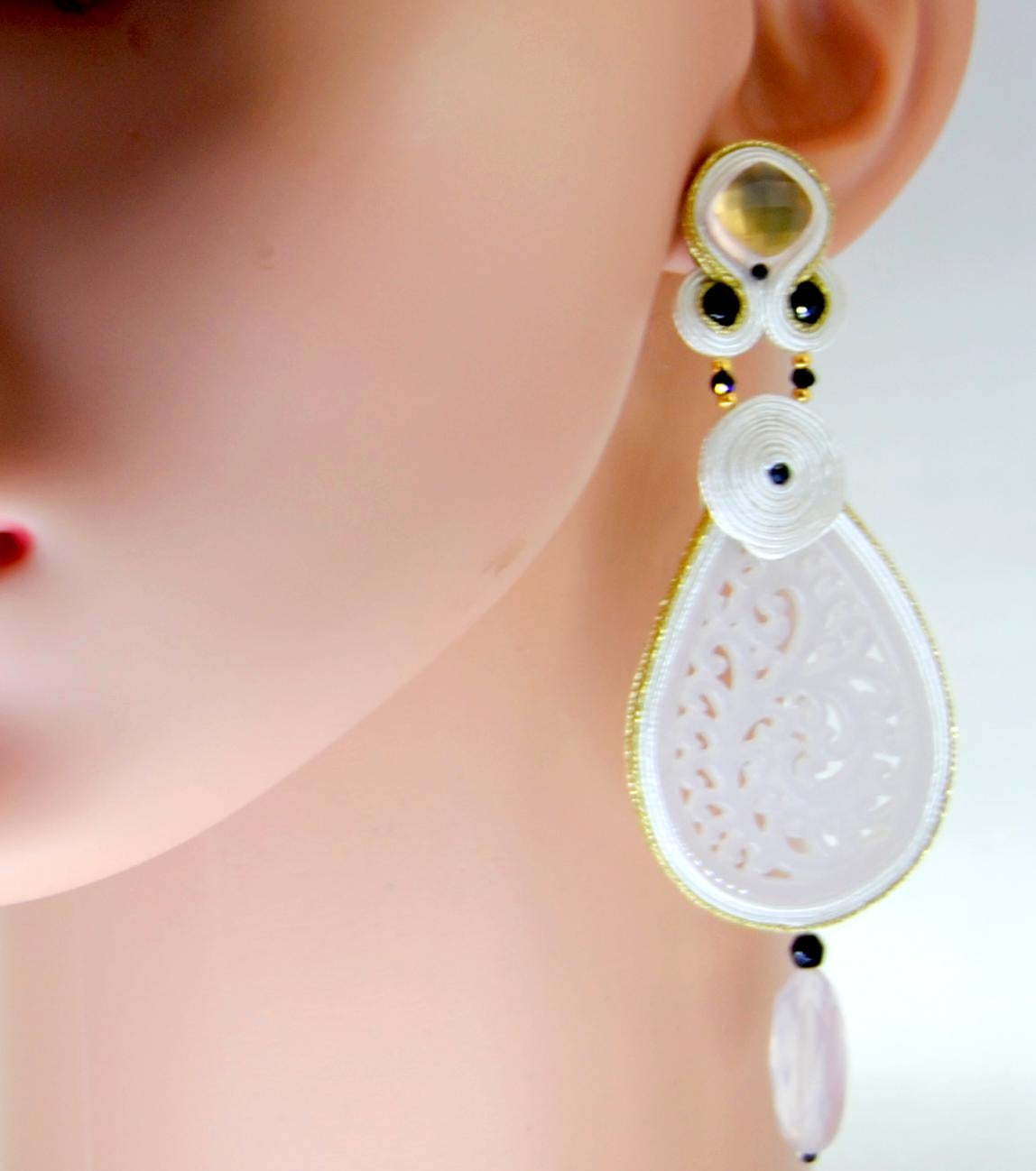 Women's White Quartz Monokrome Collection 9 Carat Gold Earrings
