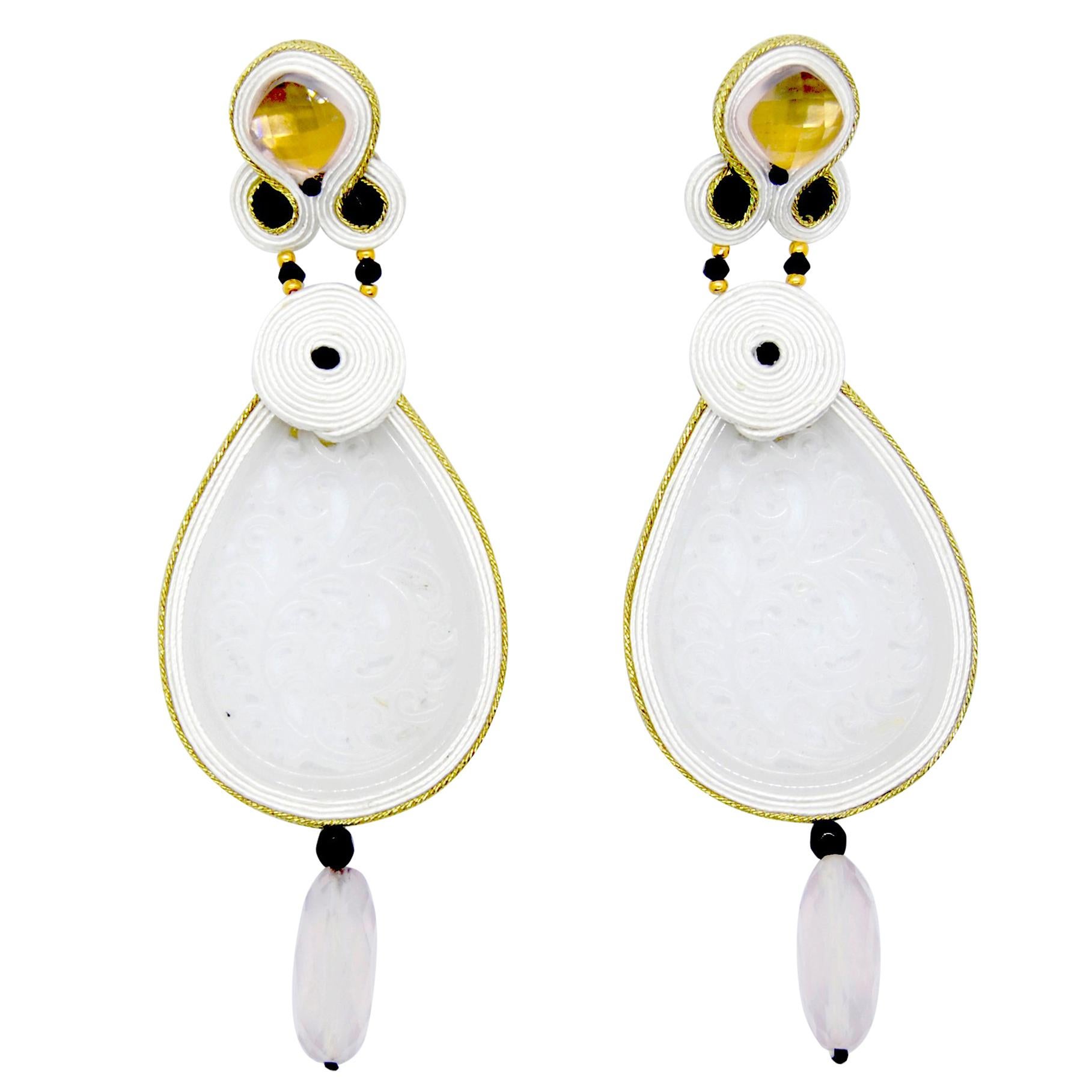 White Quartz Monokrome Collection 9 Carat Gold Earrings