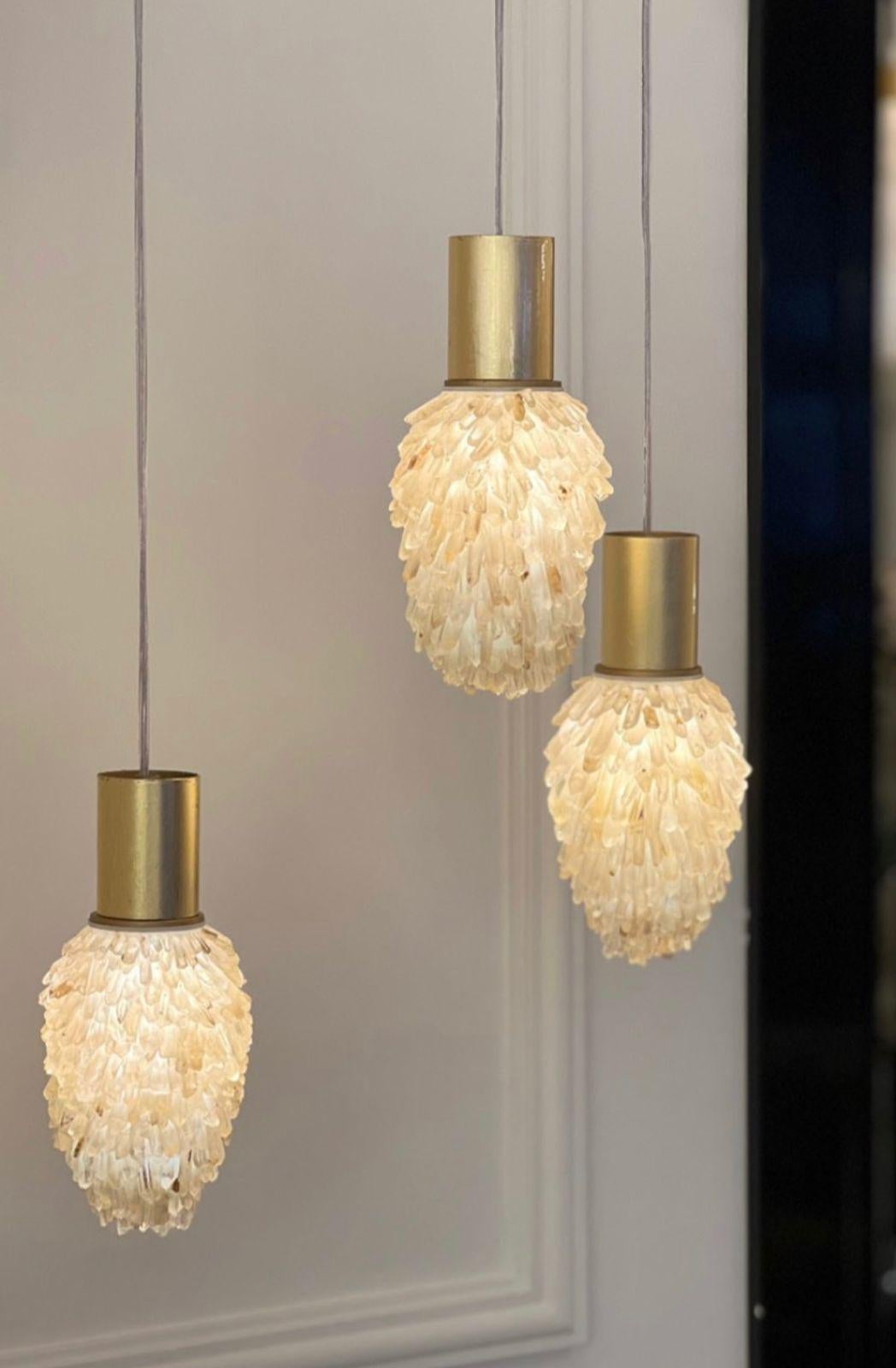 Post-Modern White Quartz Pendant Lamp by Aver For Sale