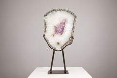 White Quartz Purple amethyst Metal Stand Decorative Object Sculpture CrystalRock