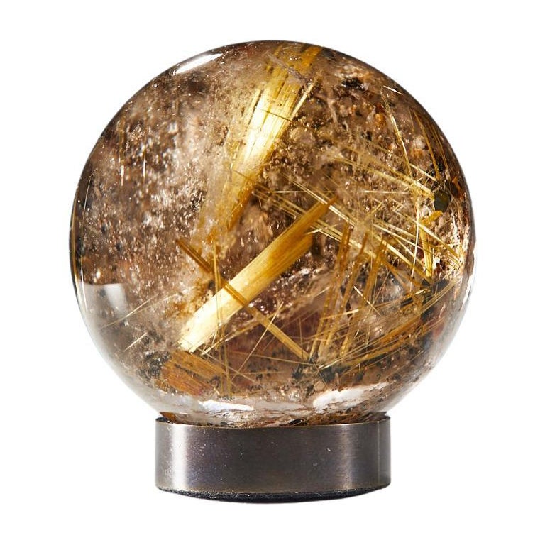 Sphère éblouissante en quartz avec rutile doré