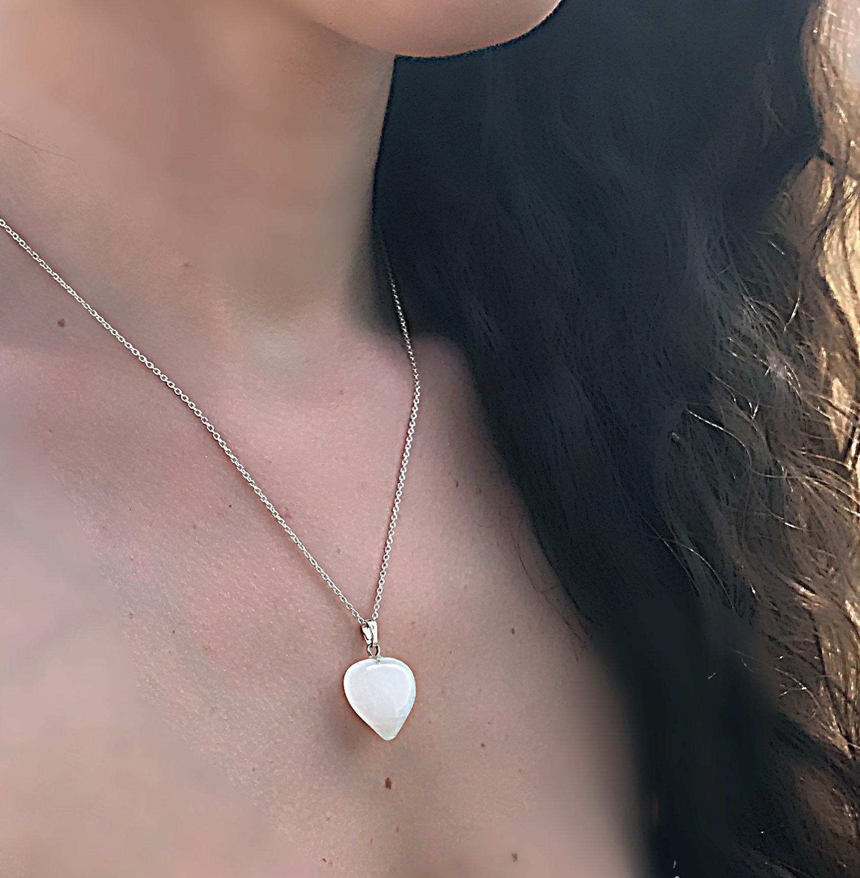 White Quartz Sterling Silver Necklace, Heart Pendant Necklace In New Condition For Sale In London, GB