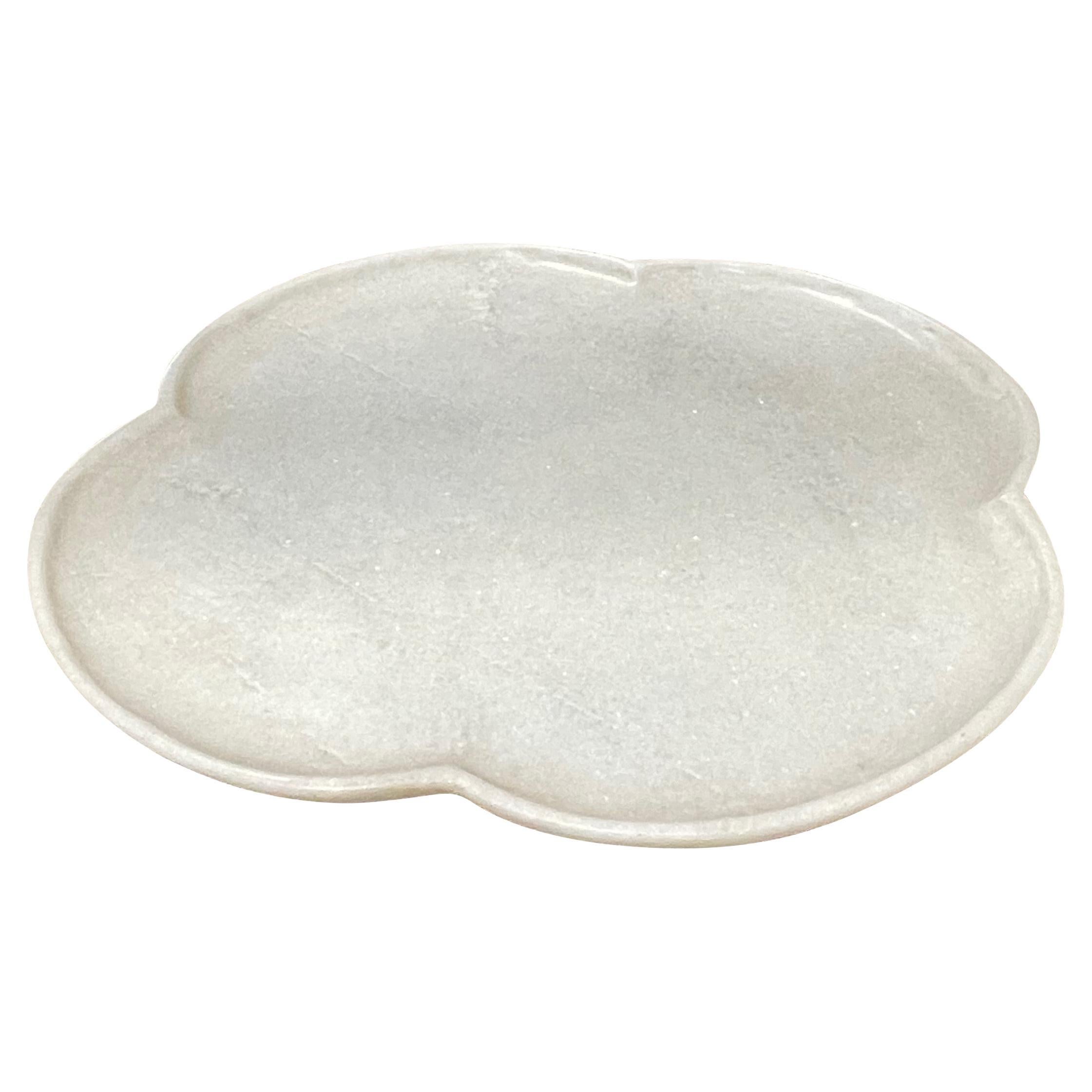 White Quatrefoil Shaped Marble Tray, India, Contemporary