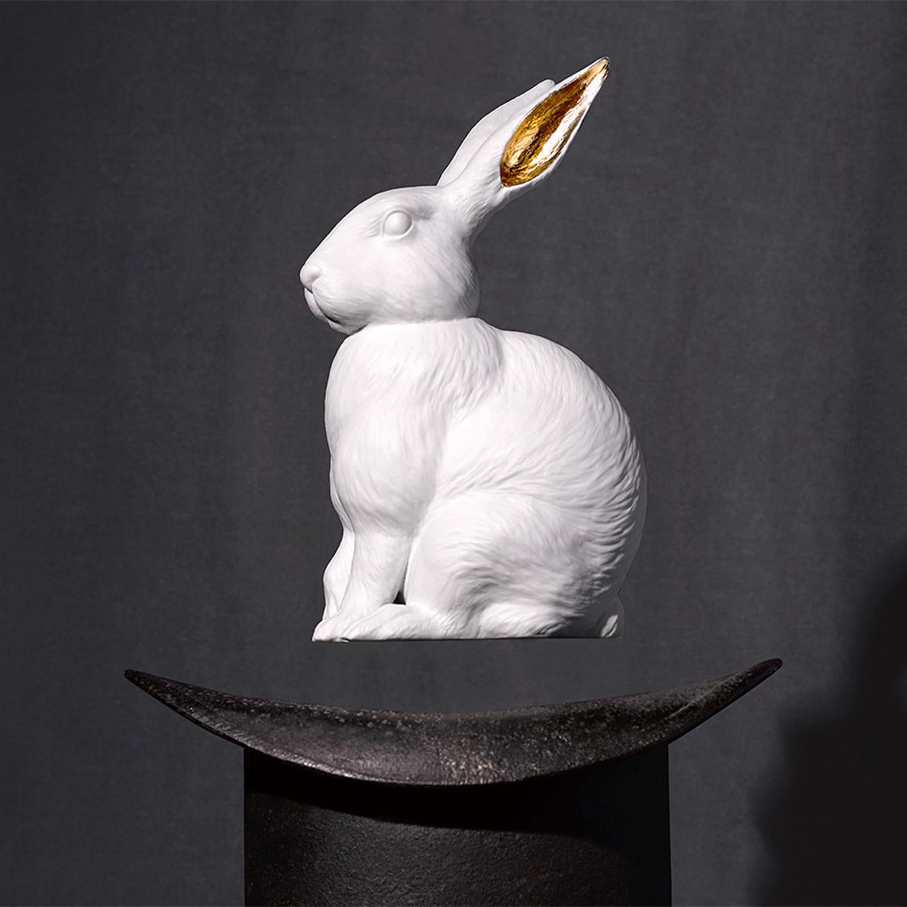 Hand-Crafted White Rabbit Sculpture