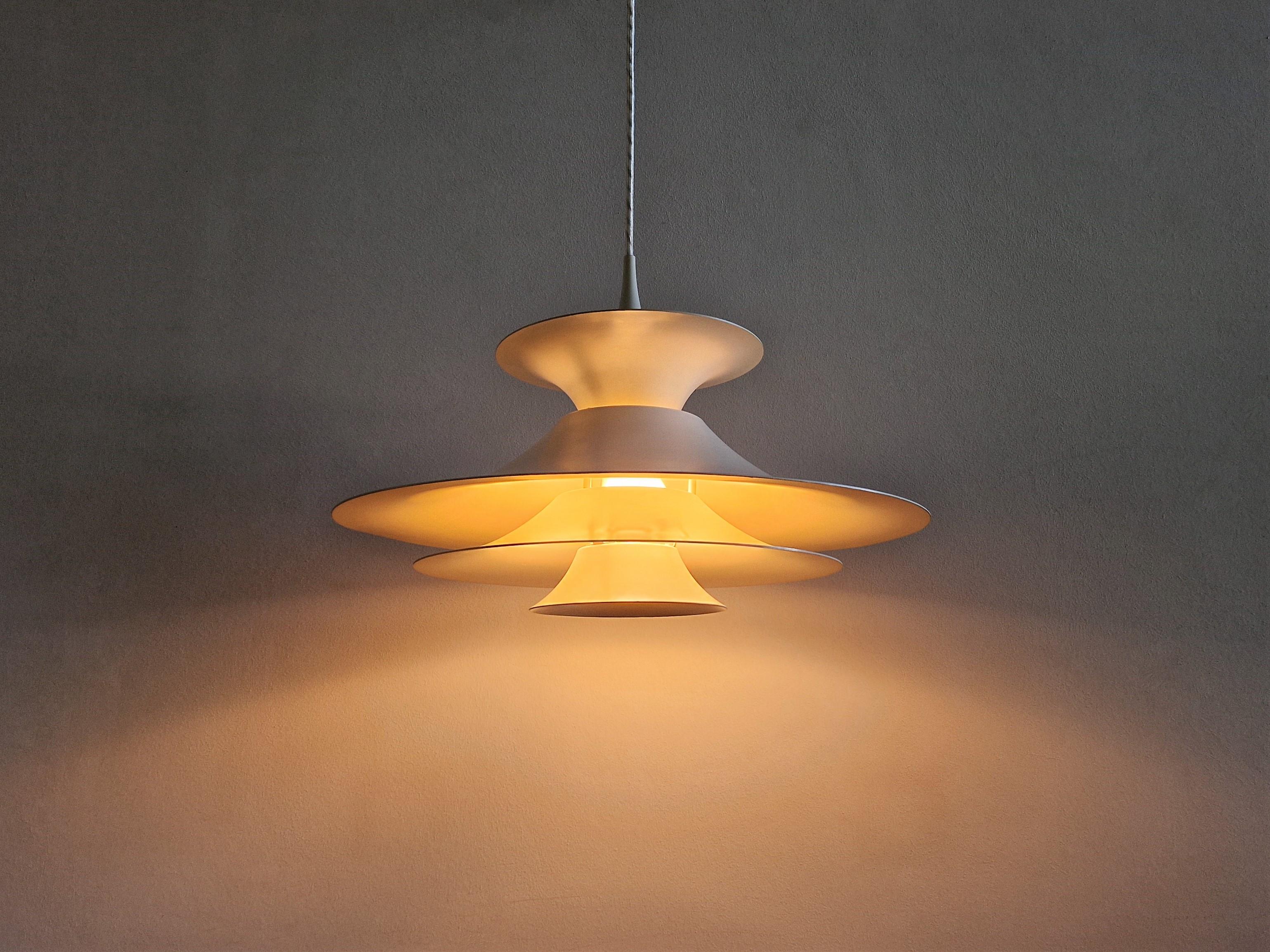 Metal White 'Radius i' Pendant Lamp by Erik Balslev for Fog & Mørup, Denmark 1970's