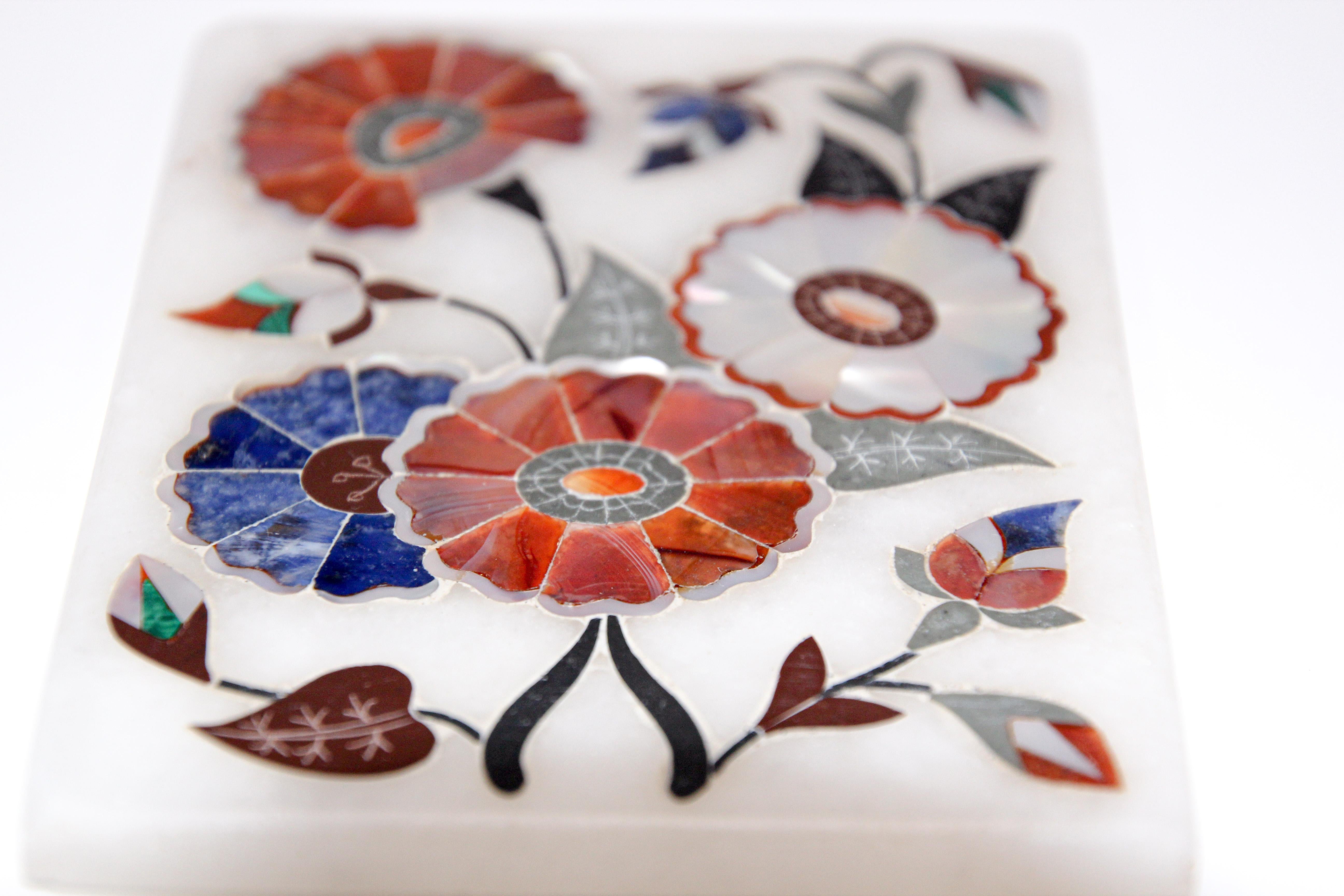 White Rajasthani Marble Inlay Trinket Box Pietra Dura 4