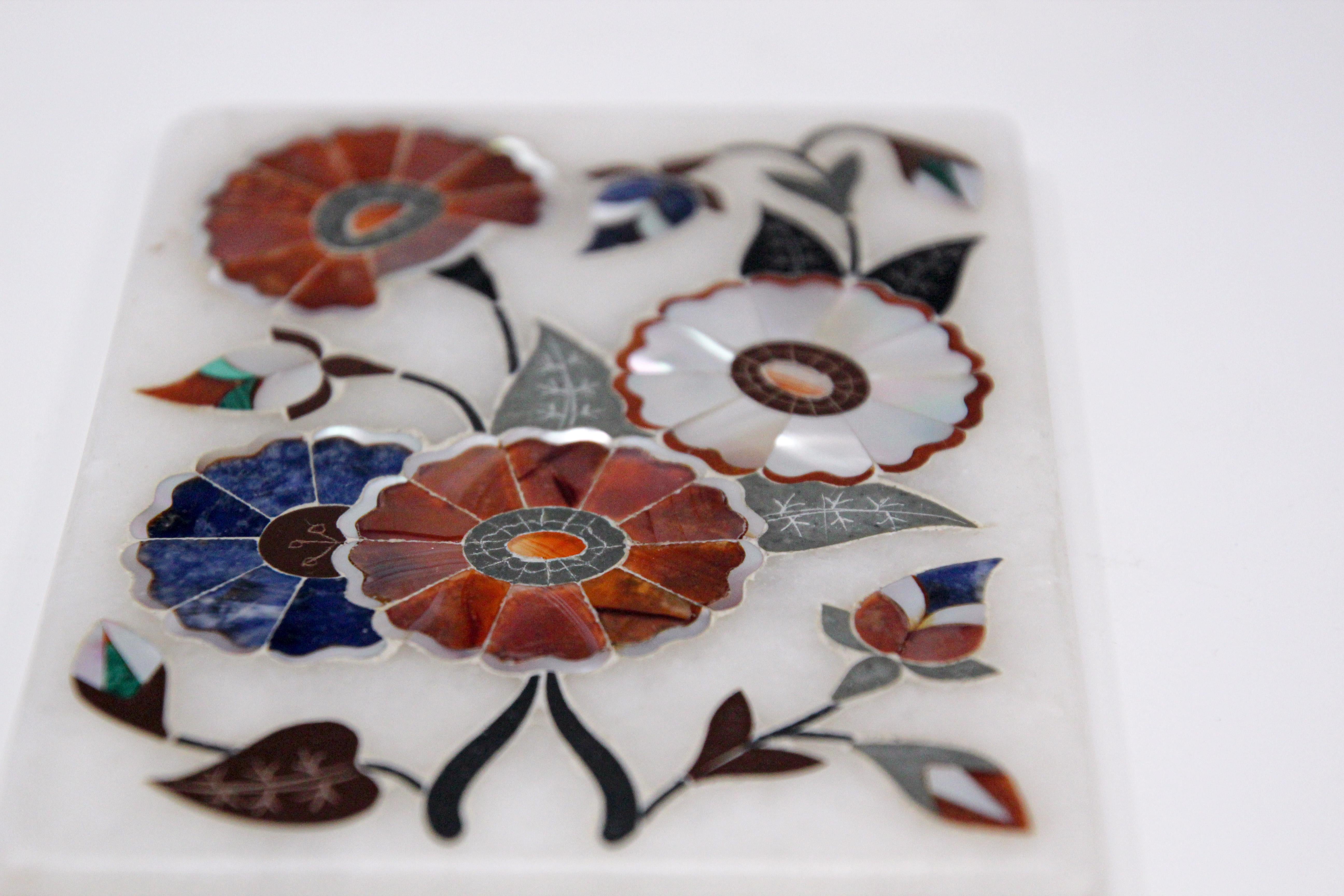 White Rajasthani Marble Inlay Trinket Box Pietra Dura 5