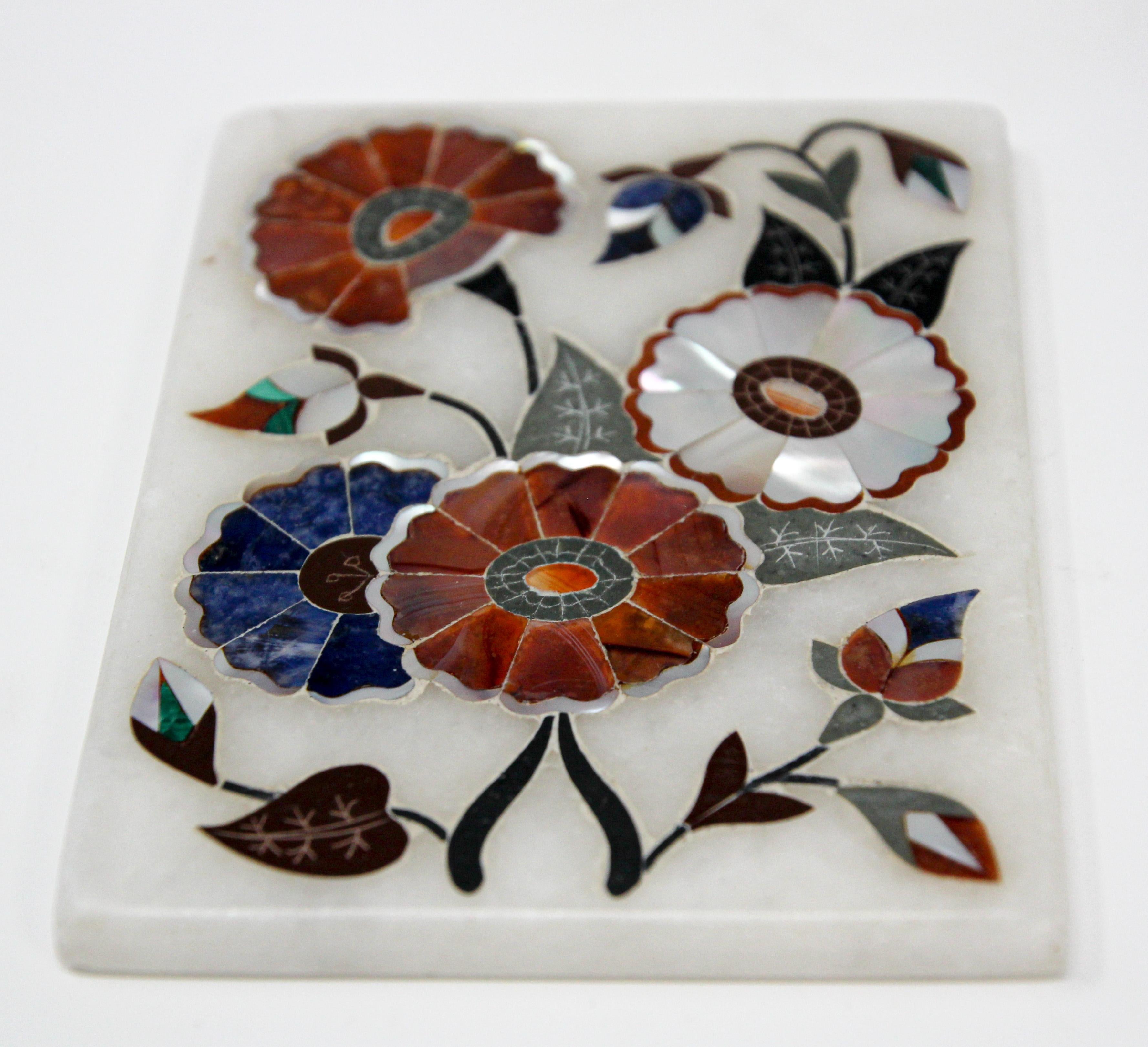 White Rajasthani Marble Inlay Trinket Box Pietra Dura 3