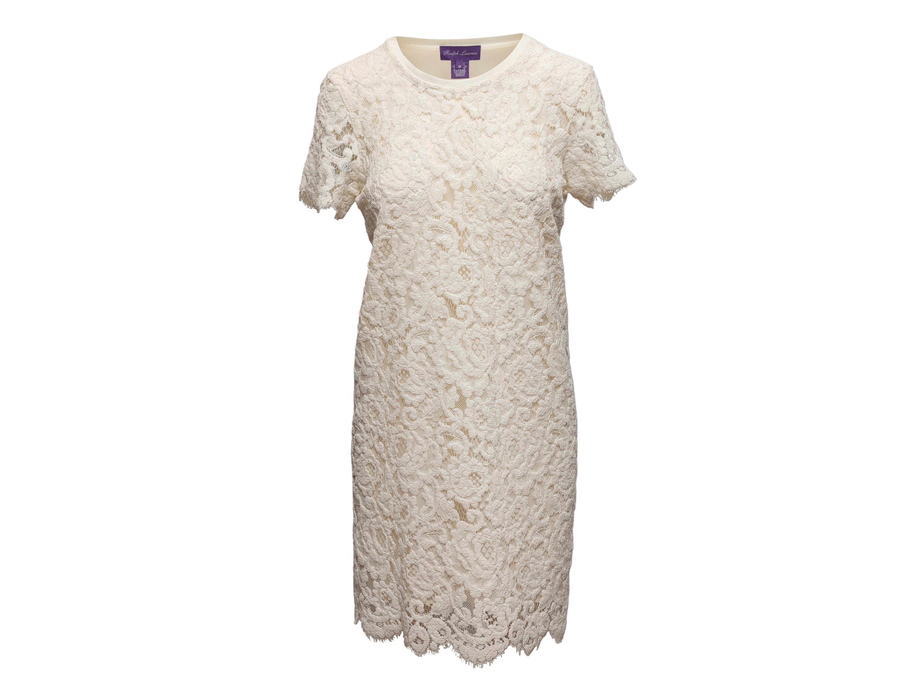 Weißes Ralph Lauren Purple Label Spitzenkleid Größe US M (Beige) im Angebot