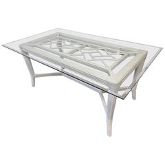 White Rattan Faux Bamboo Chinoiserie Dining Table