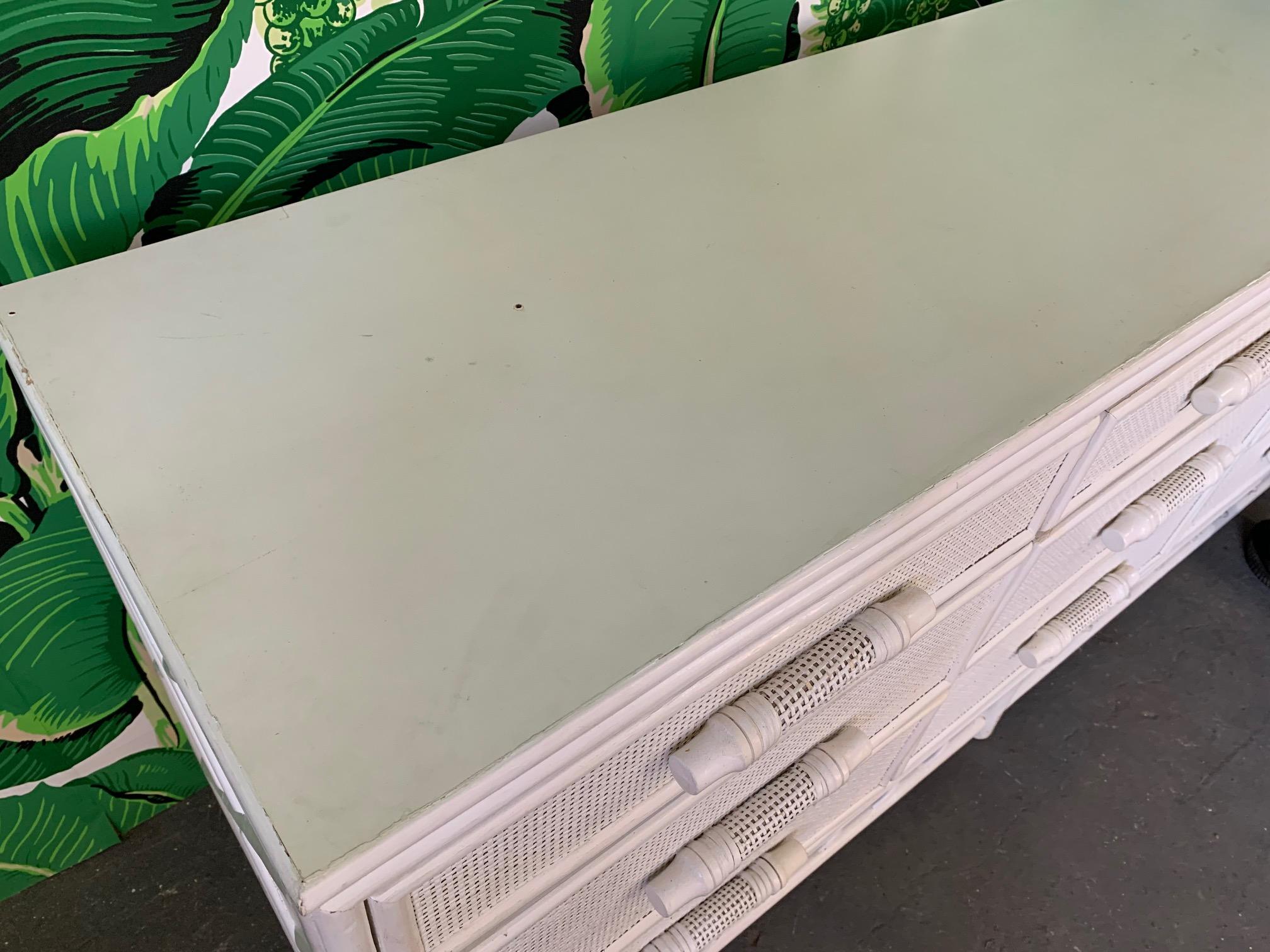 White Rattan Chinoiserie Skirted Dresser In Good Condition In Jacksonville, FL