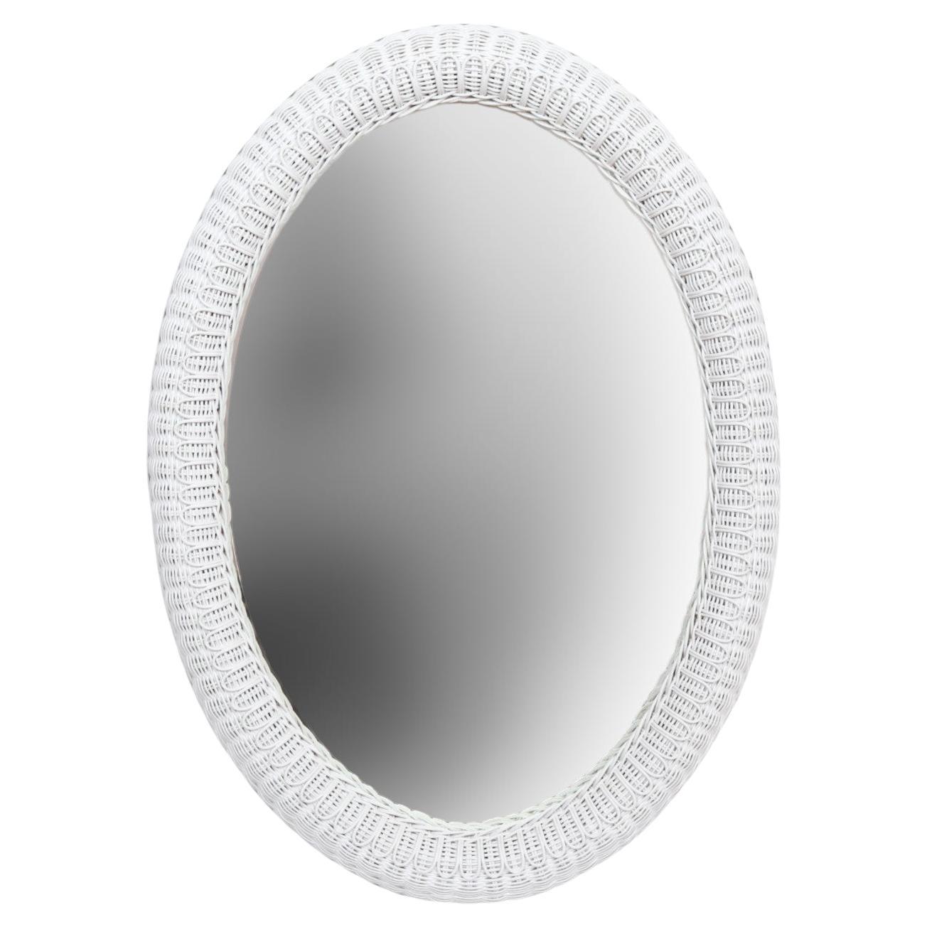 Specchio da parete ovale "Daisy" in rattan bianco