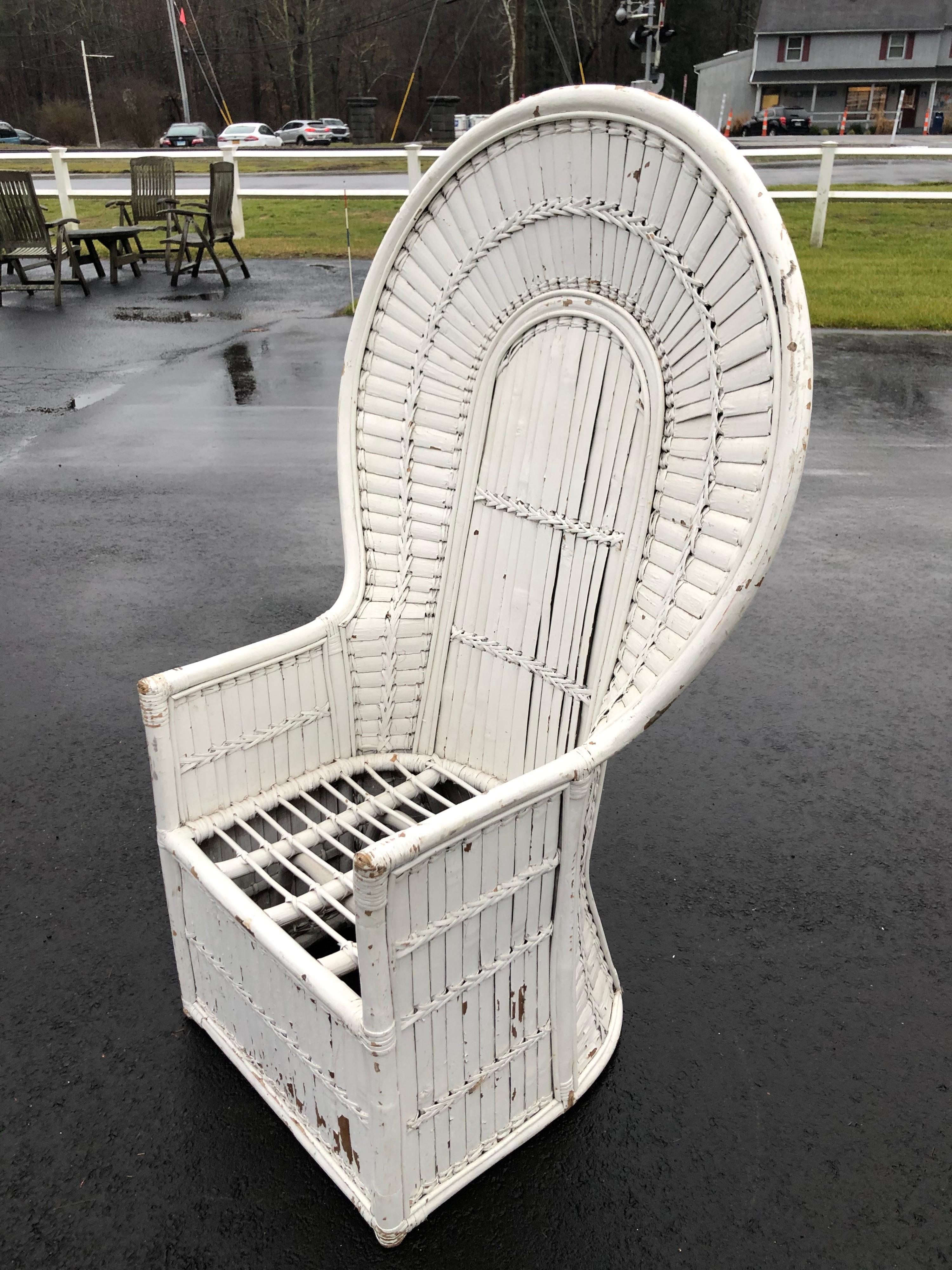 Silla pavo real blanca de bambú y ratán Split Reed en venta 8