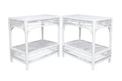 White Rattan Side Tables - a Pair