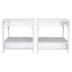 Vintage White Rattan Side Tables - a Pair