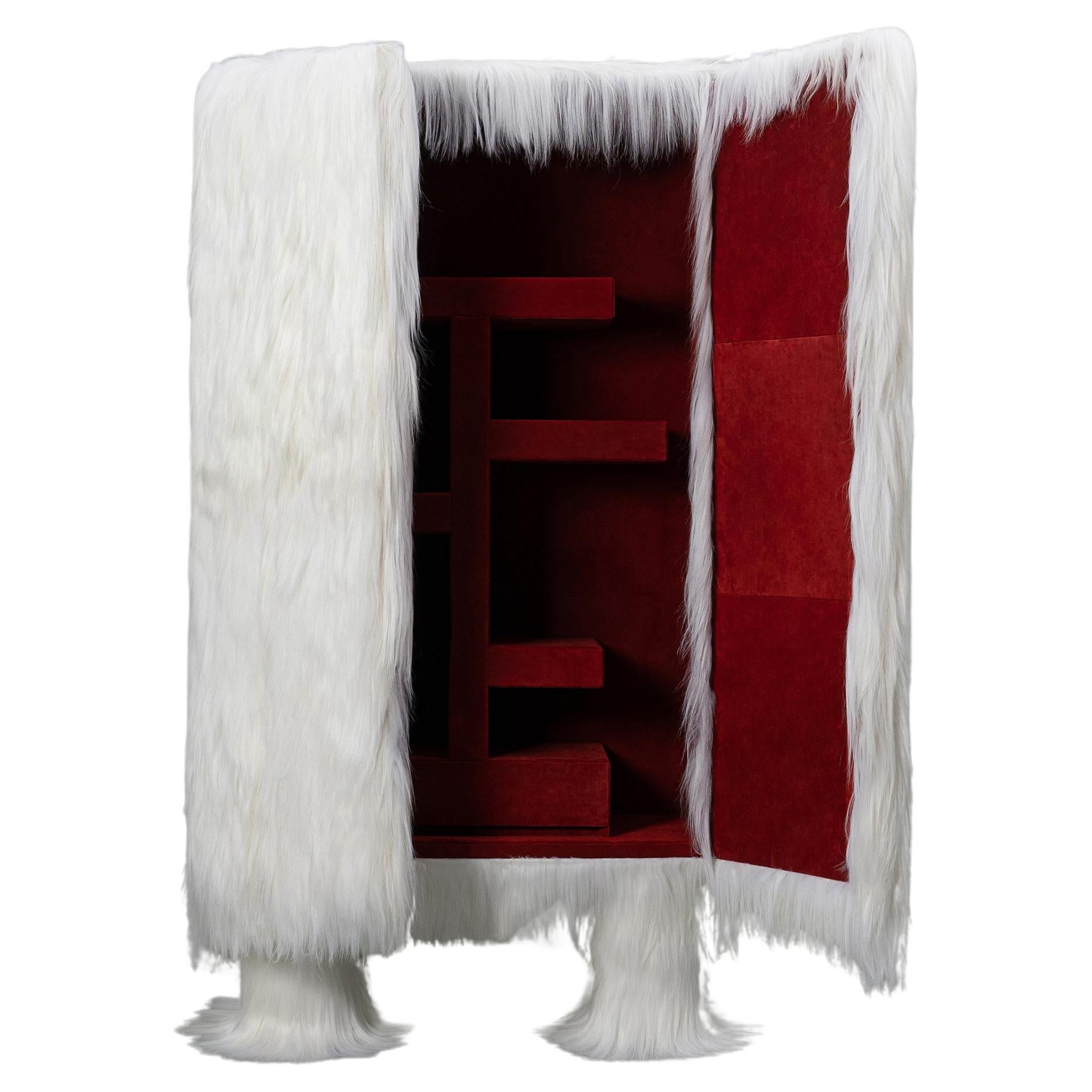 White Raw Cabinet with Furry Goatskin Offcuts by Atelier V&F For Sale