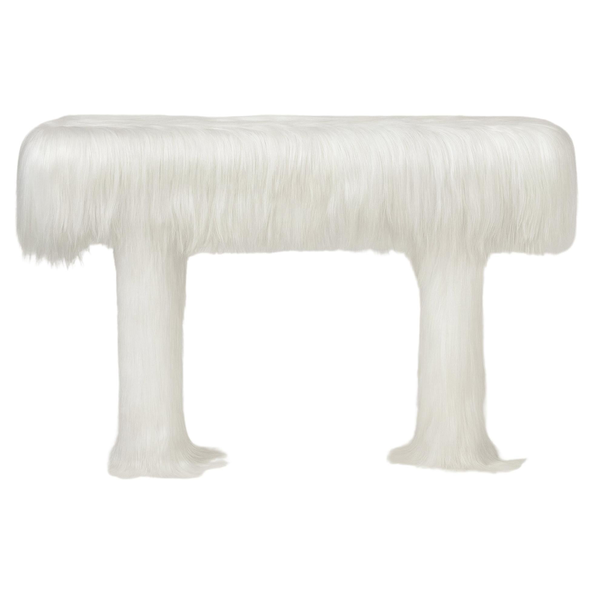 White Raw Console with Furry Goatskin Offcuts by Atelier V&F For Sale