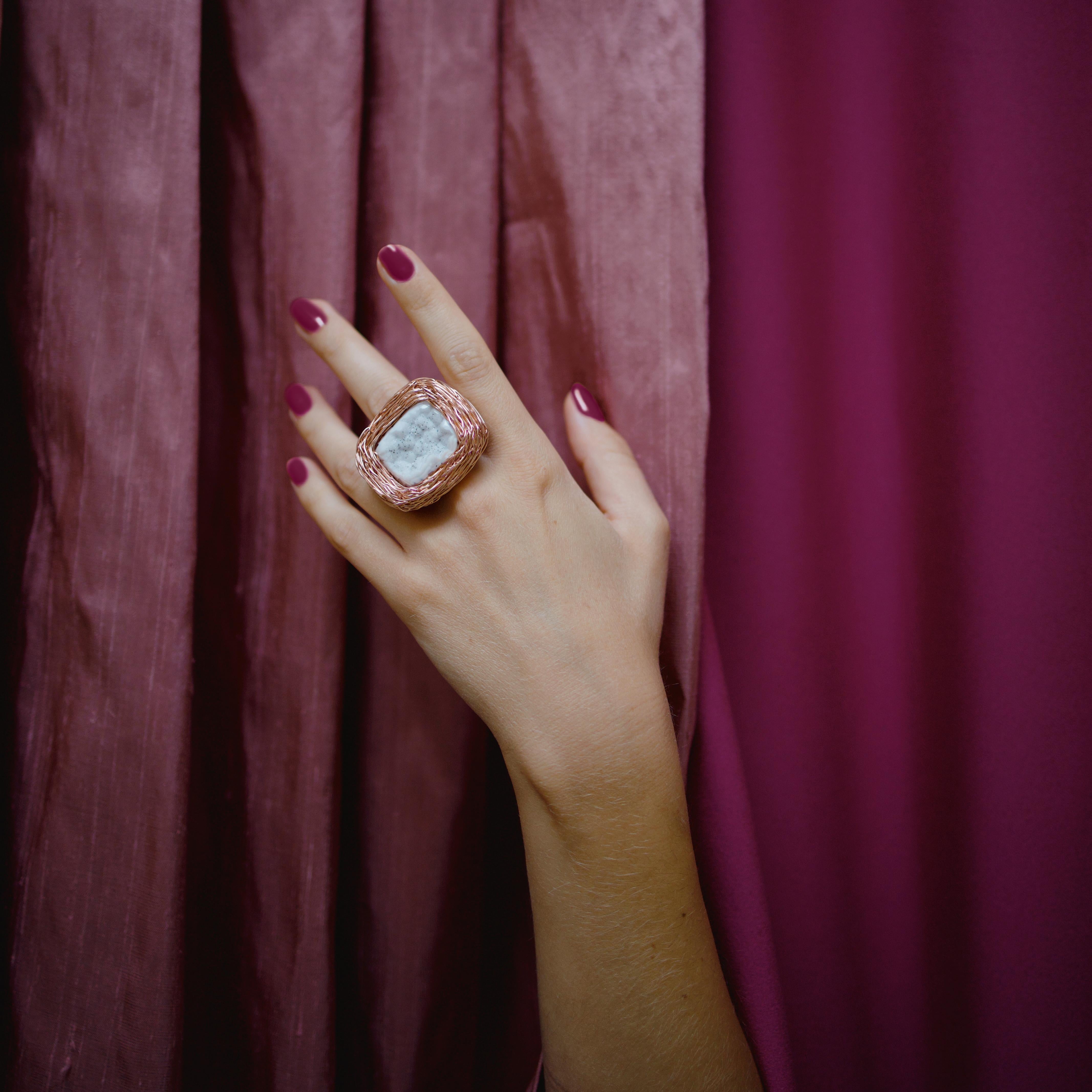 Raw White Quartz in 14 Kt Rose Gold-Filled Artist Statement Cocktail Ring  For Sale 6