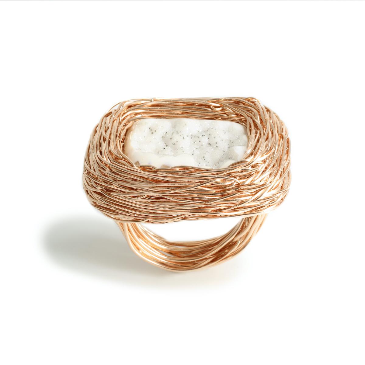 Raw White Quartz in 14 Kt Rose Gold-Filled Artist Statement Cocktail Ring  For Sale 1