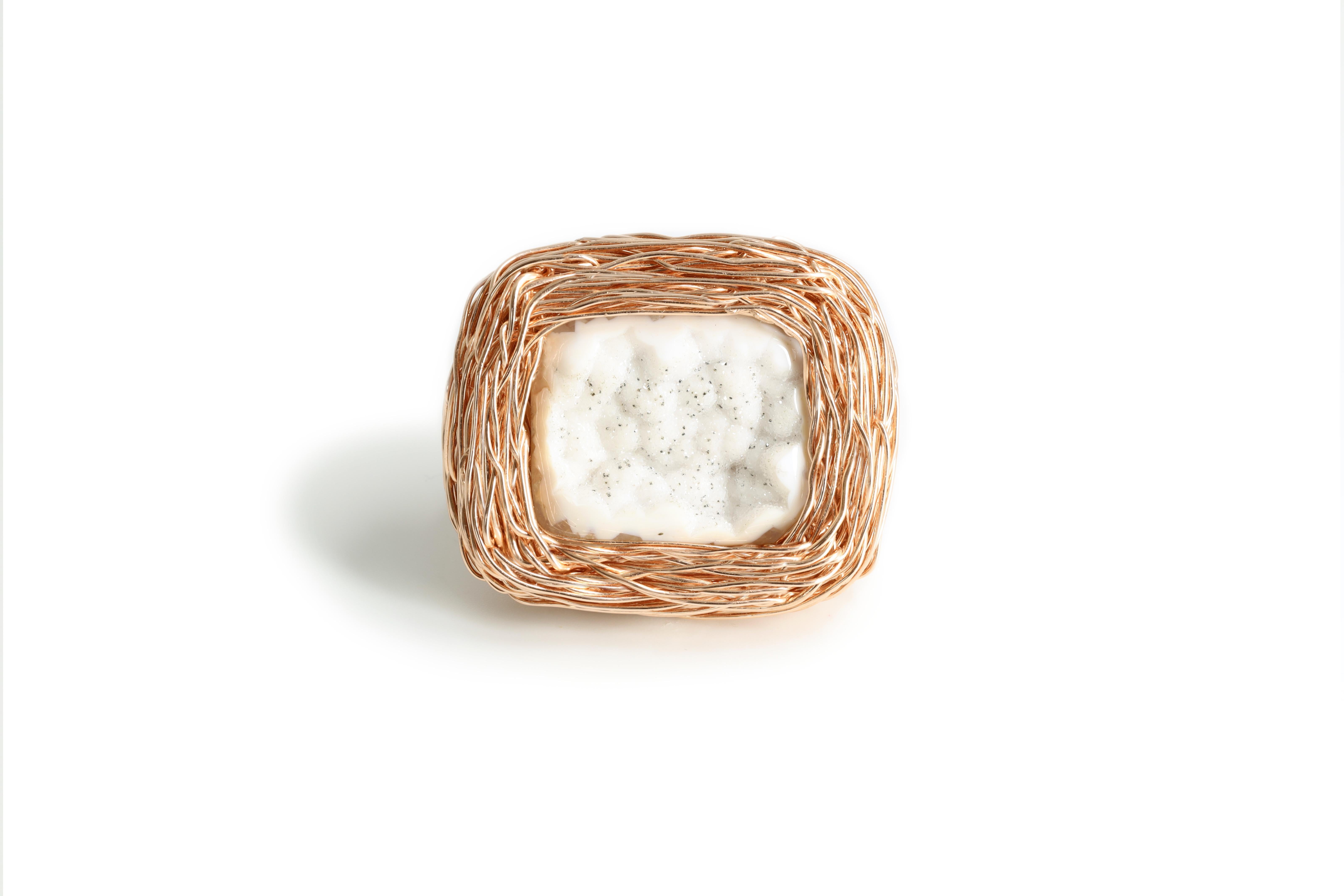 Raw White Quartz in 14 Kt Rose Gold-Filled Artist Statement Cocktail Ring  For Sale 5